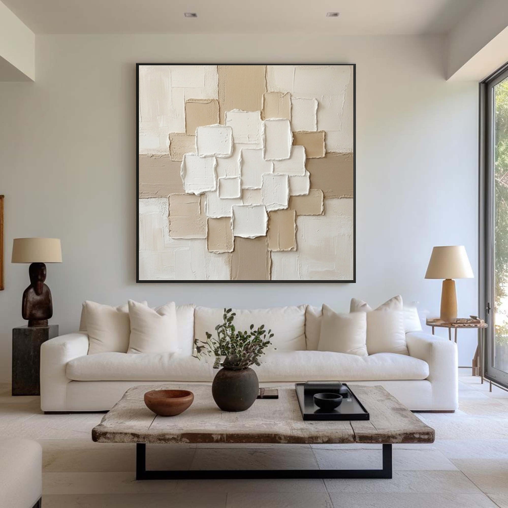 Large Layered Architectural Grid Wall Art Hand Painted Texture Painting