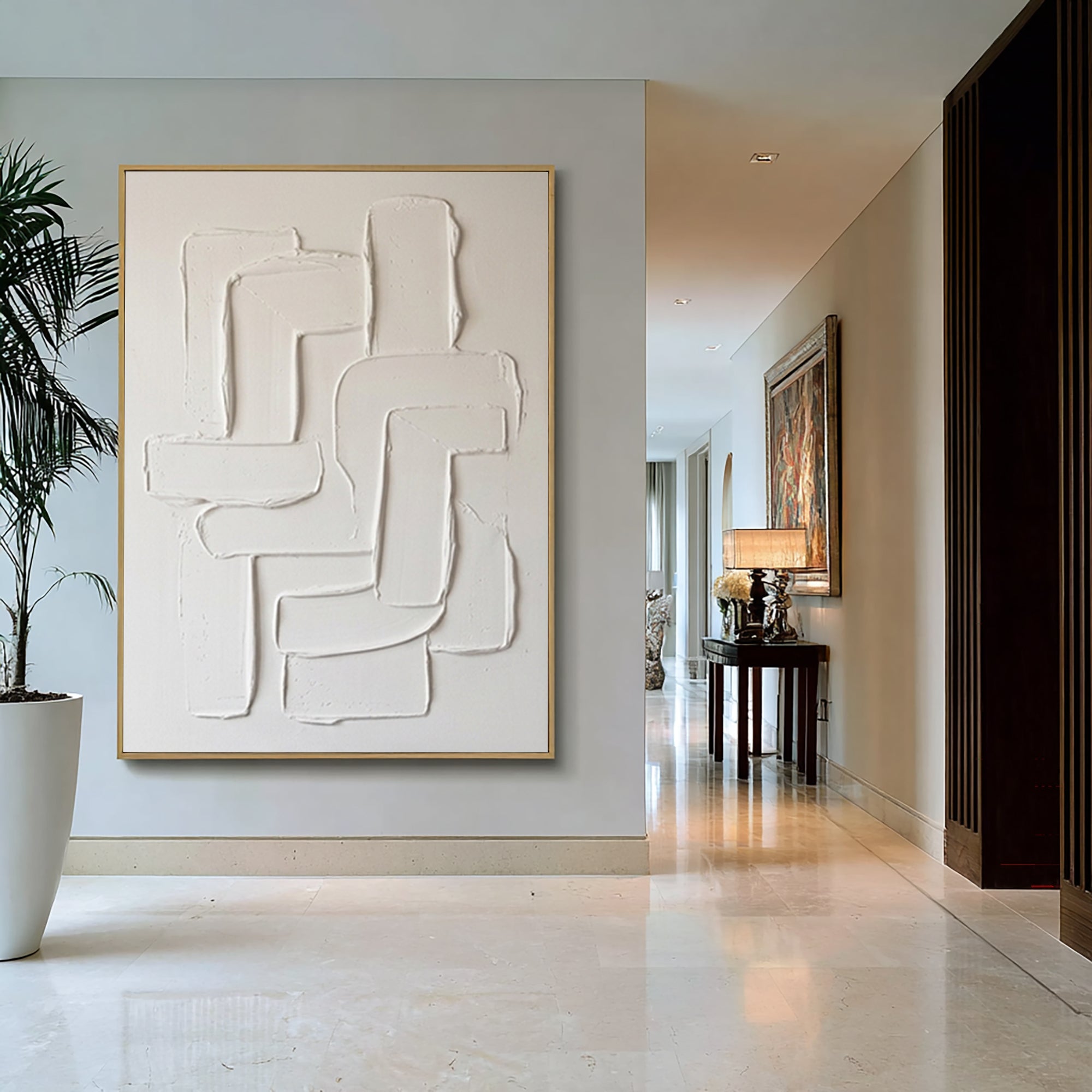 Large Neutral Textured Canvas Art Contemporary Sculptural Wall Decor