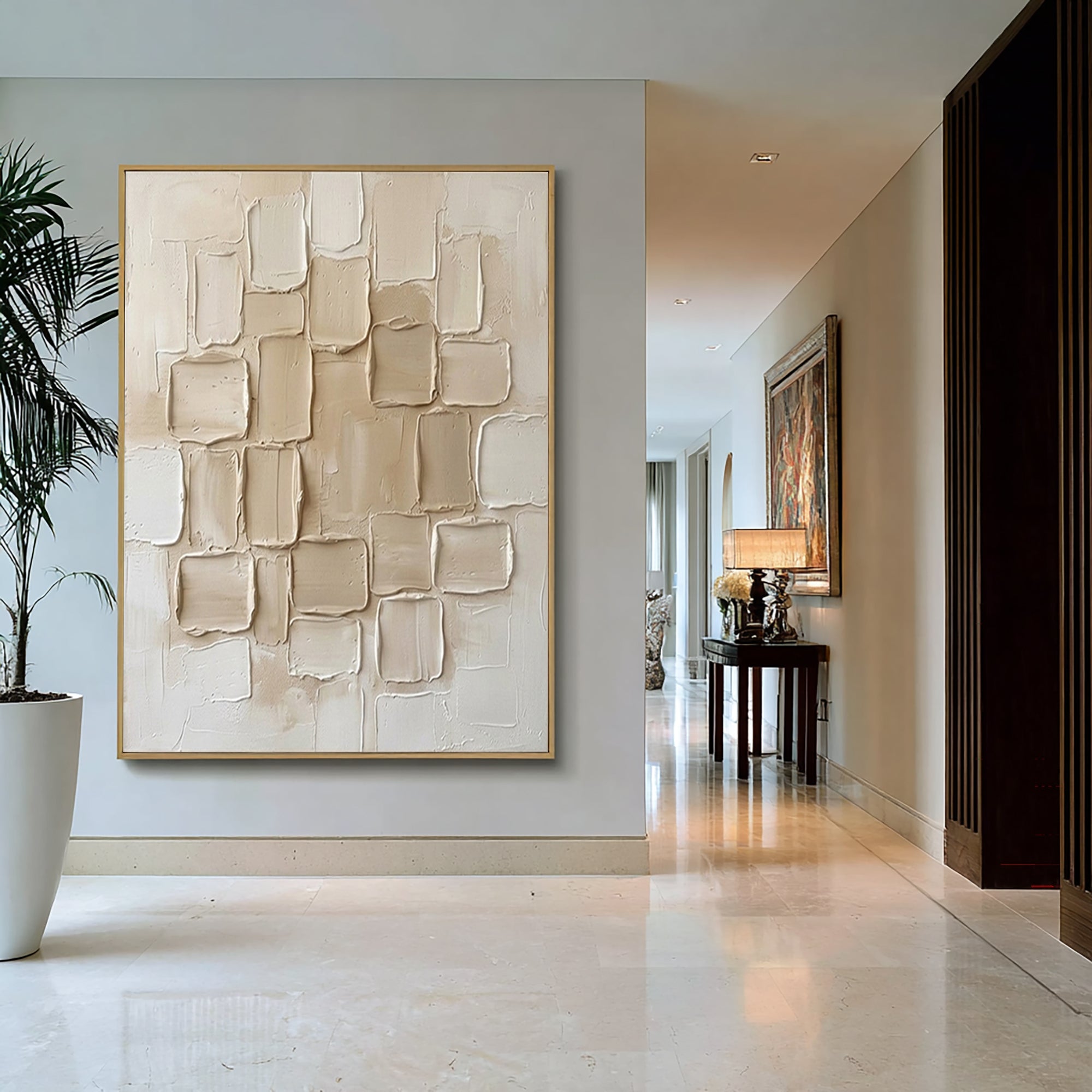 Large Neutral Cluster Textured Canvas Art Organic Modern Wall Decor