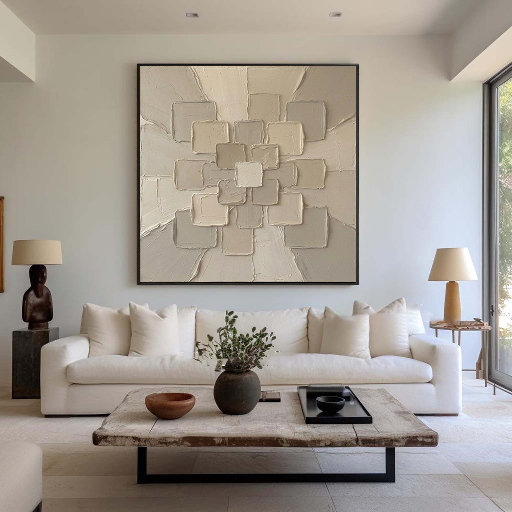 Large Sunburst Relief Wall Art Contemporary Neutral Texture Painting