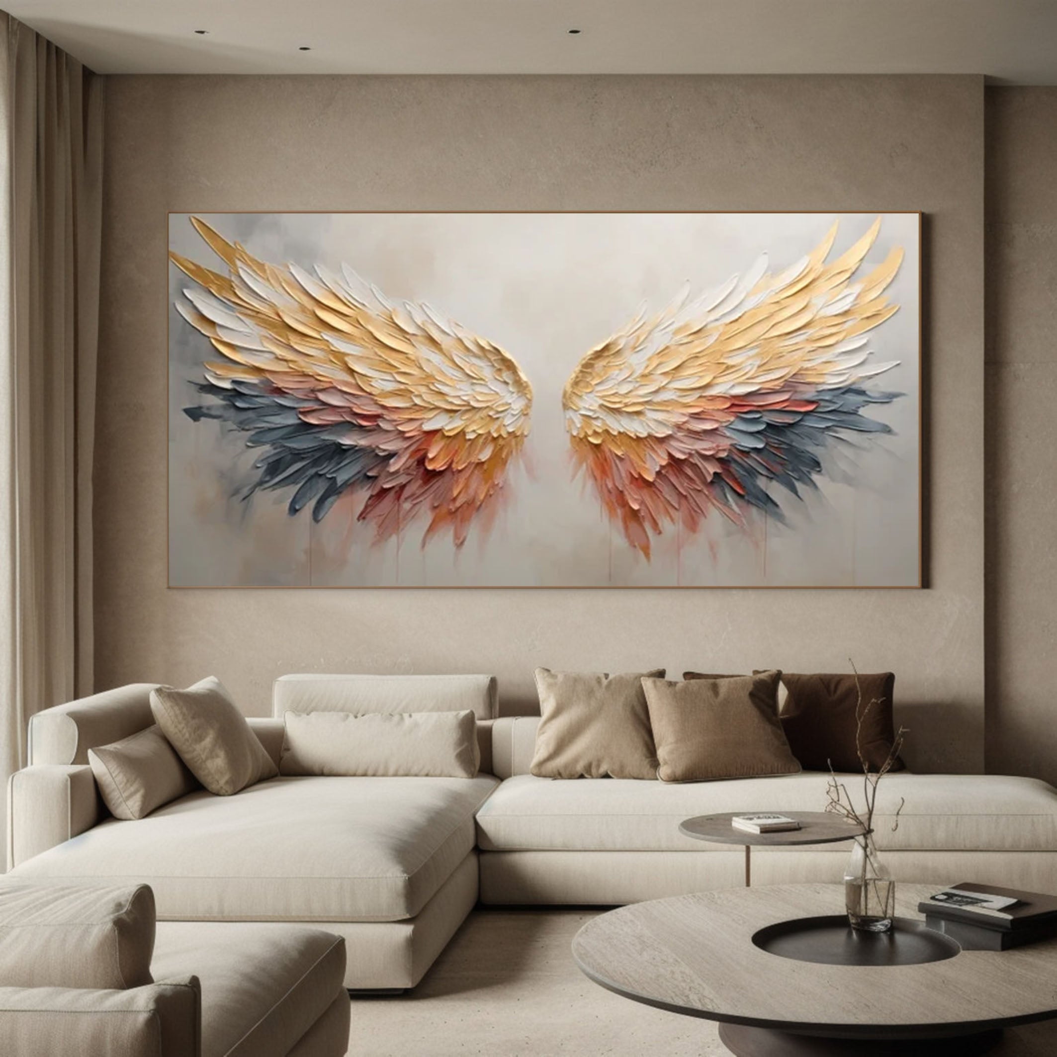 Celestial Grace Colorful Textured Angel Wings Artwork #MMA 169