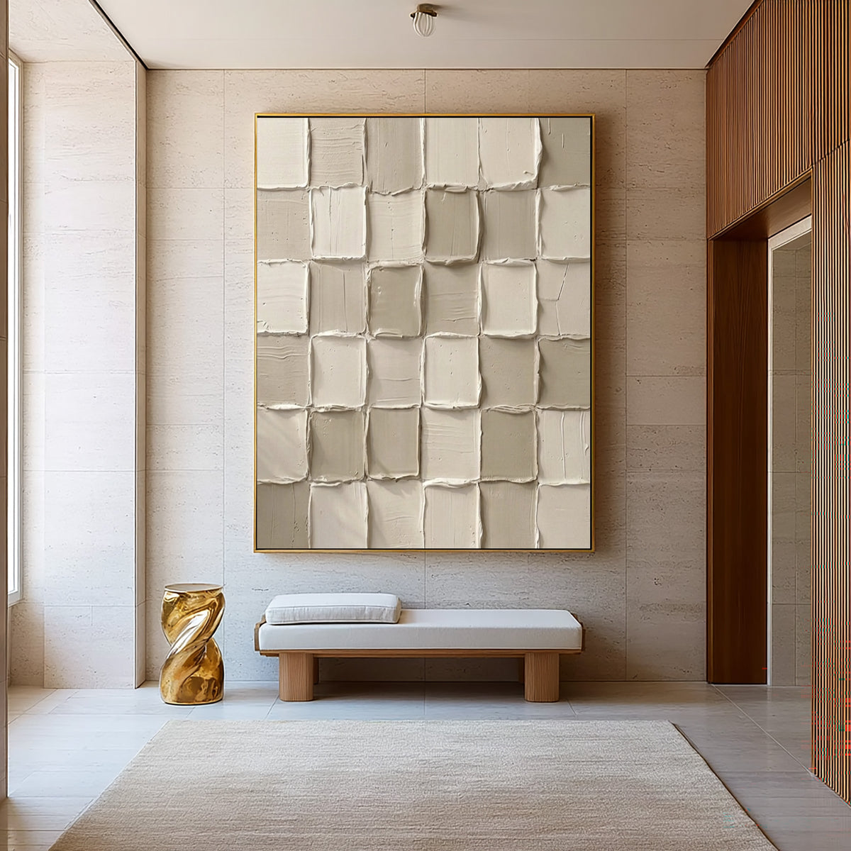Rhythm Built From Simple Blocks Large Textured White Abstract Wall Art Modern Minimalist Sculptural Relief