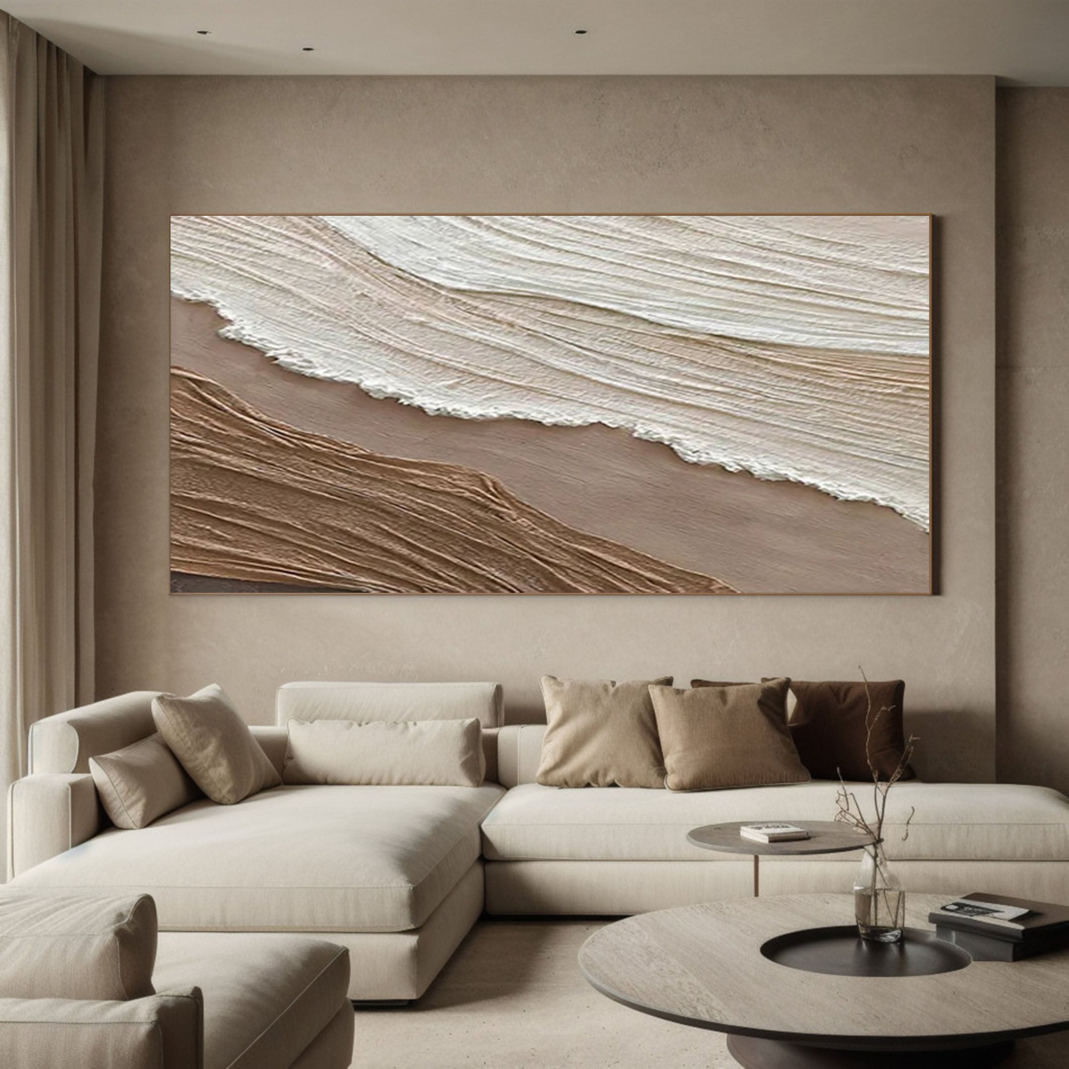 Ocean Whisper Beige Textured Wave Art on Canvas #OS 062