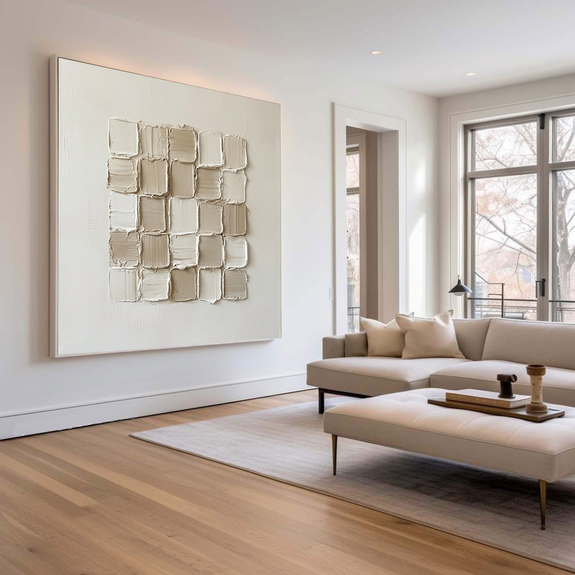 Large Floating Limestone Forms Wall Art Neutral Relief Painting