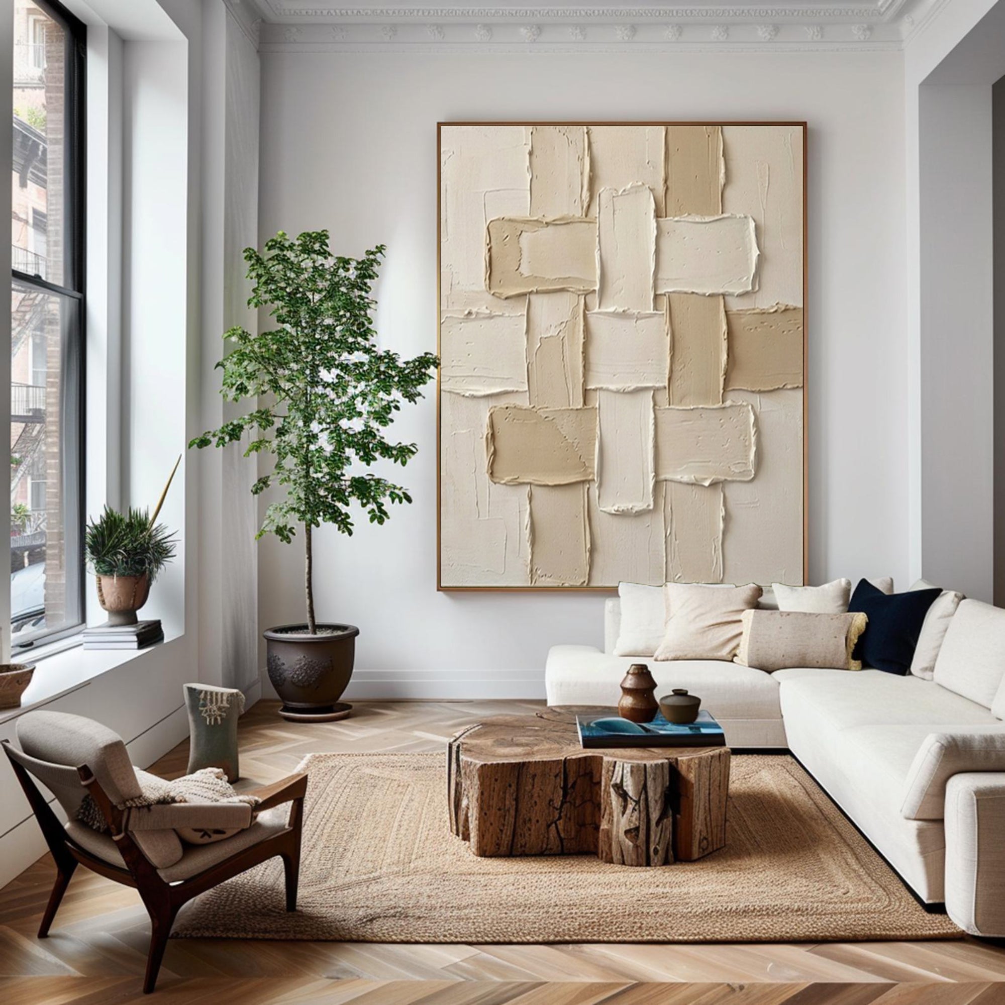 Large Architectural Textured Canvas Art Hand Painted Neutral Wall Decor