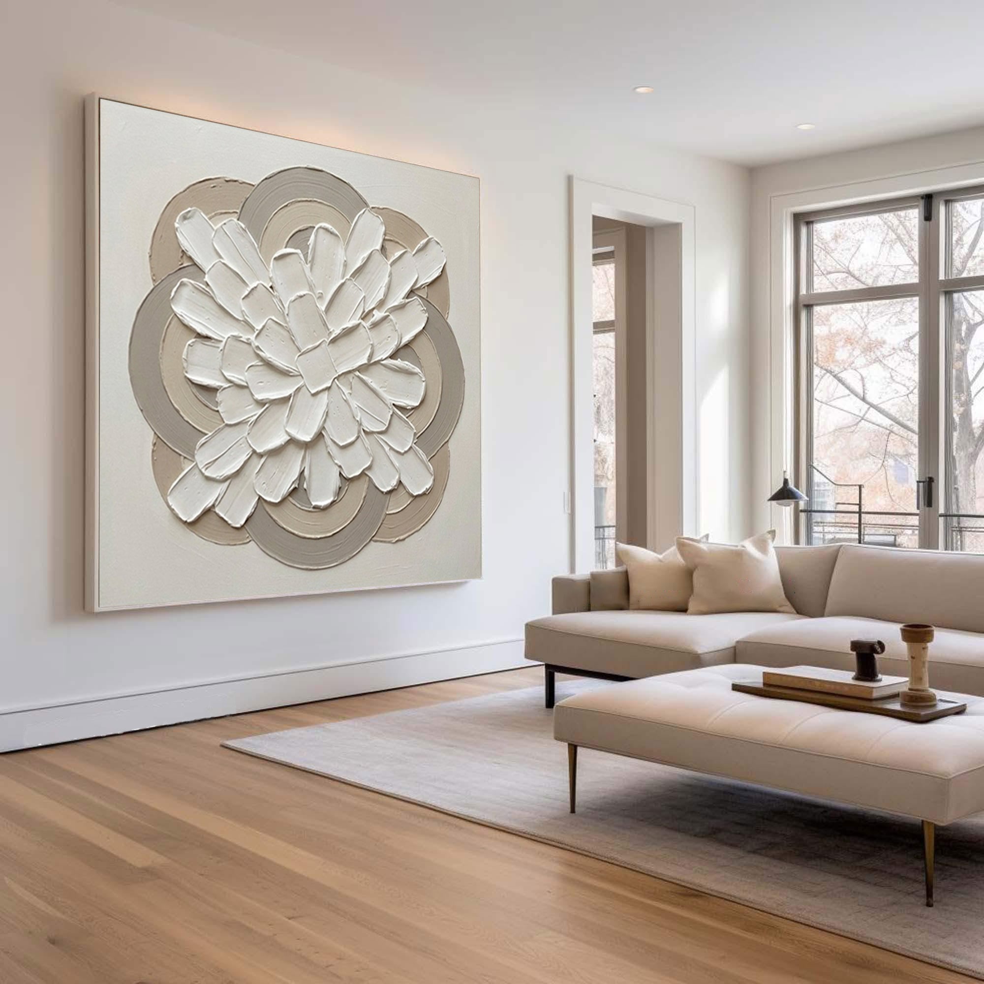 Large Organic Floral Geometry Wall Art Neutral Contemporary Painting