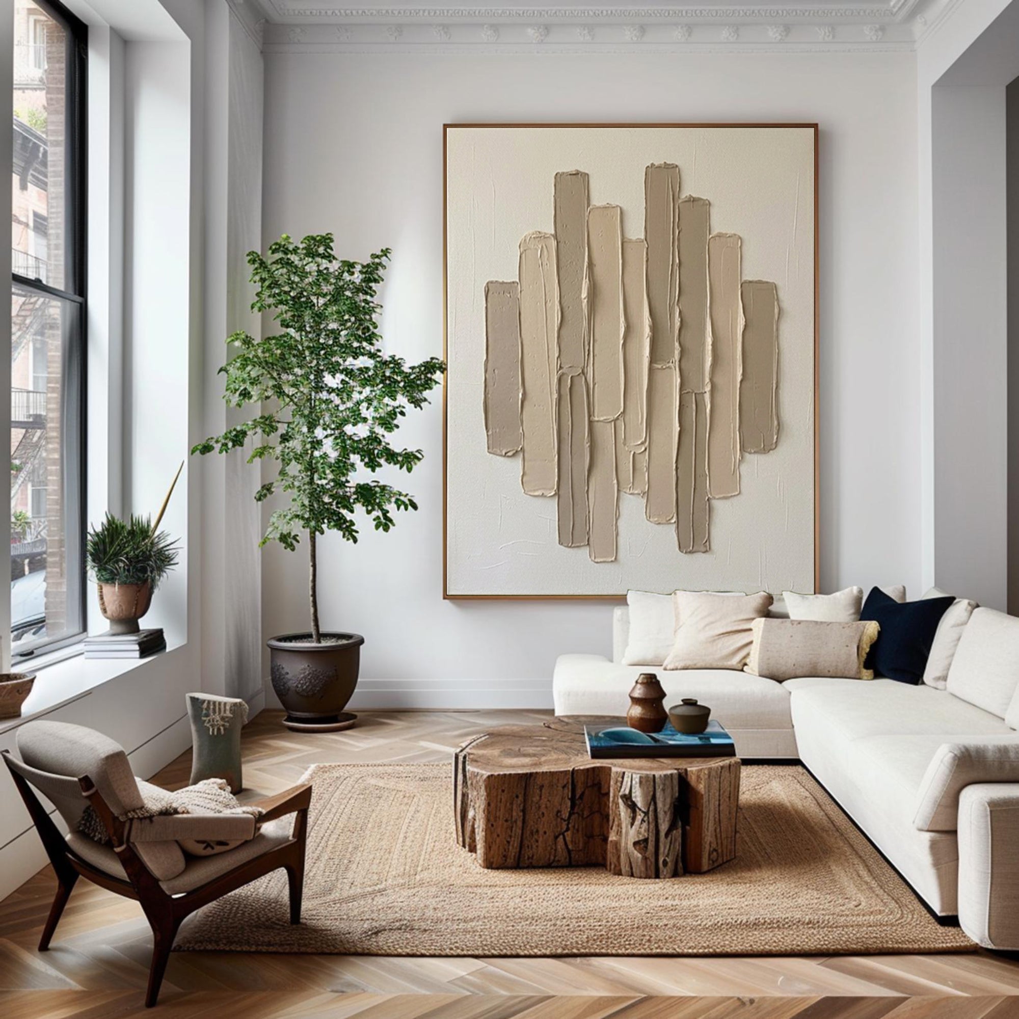 Large Beige Architectural Texture Canvas Art Modern Neutral Wall Decor
