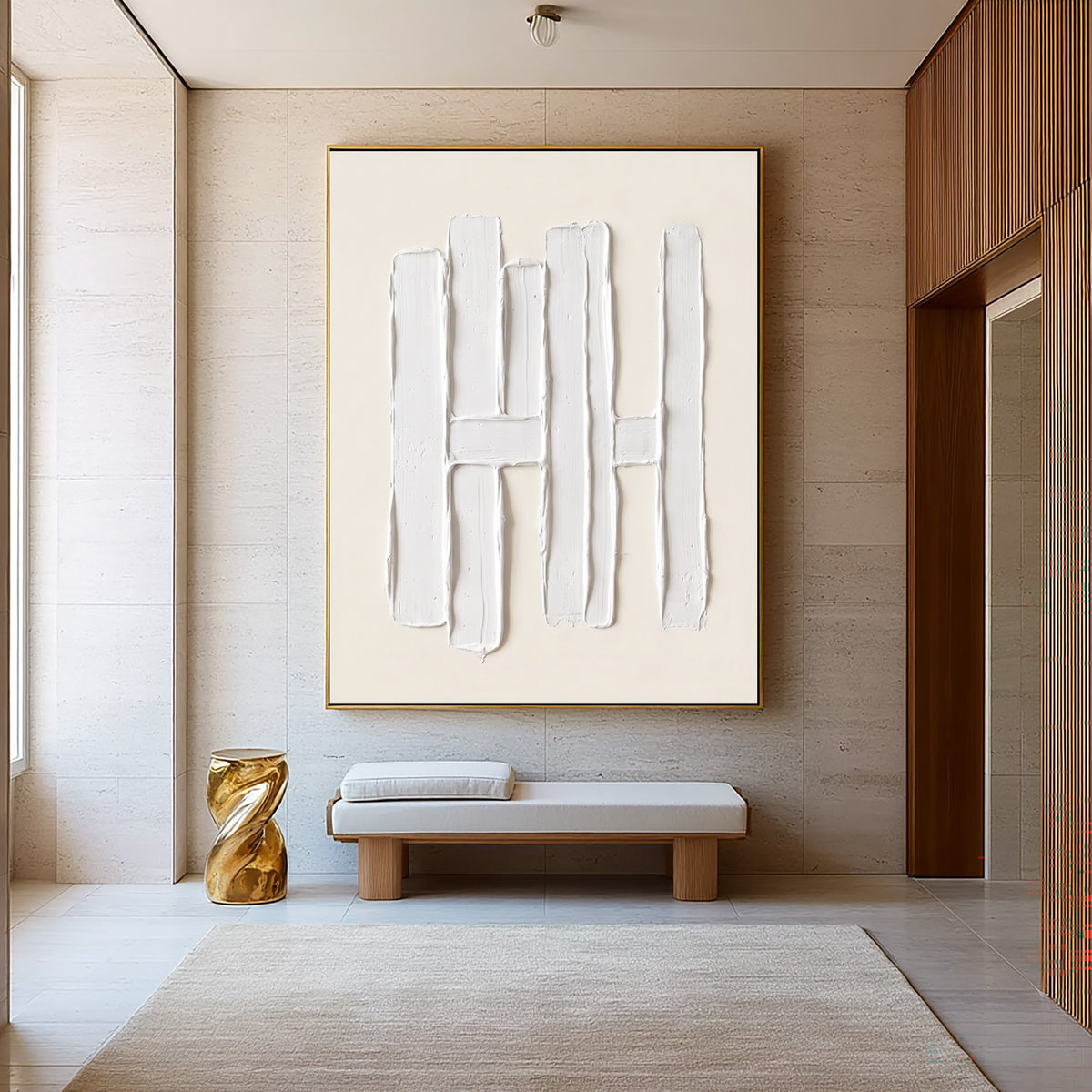 Vertical Forms Large White Textured Abstract Wall Art Sculptural Relief Modern Minimalist Interior Artwork