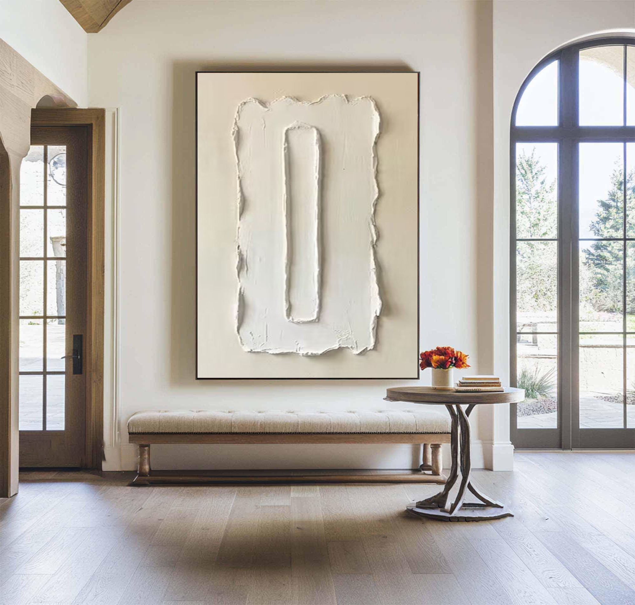 Large Contemporary Relief Wall Art with Soft Ivory Texture Design