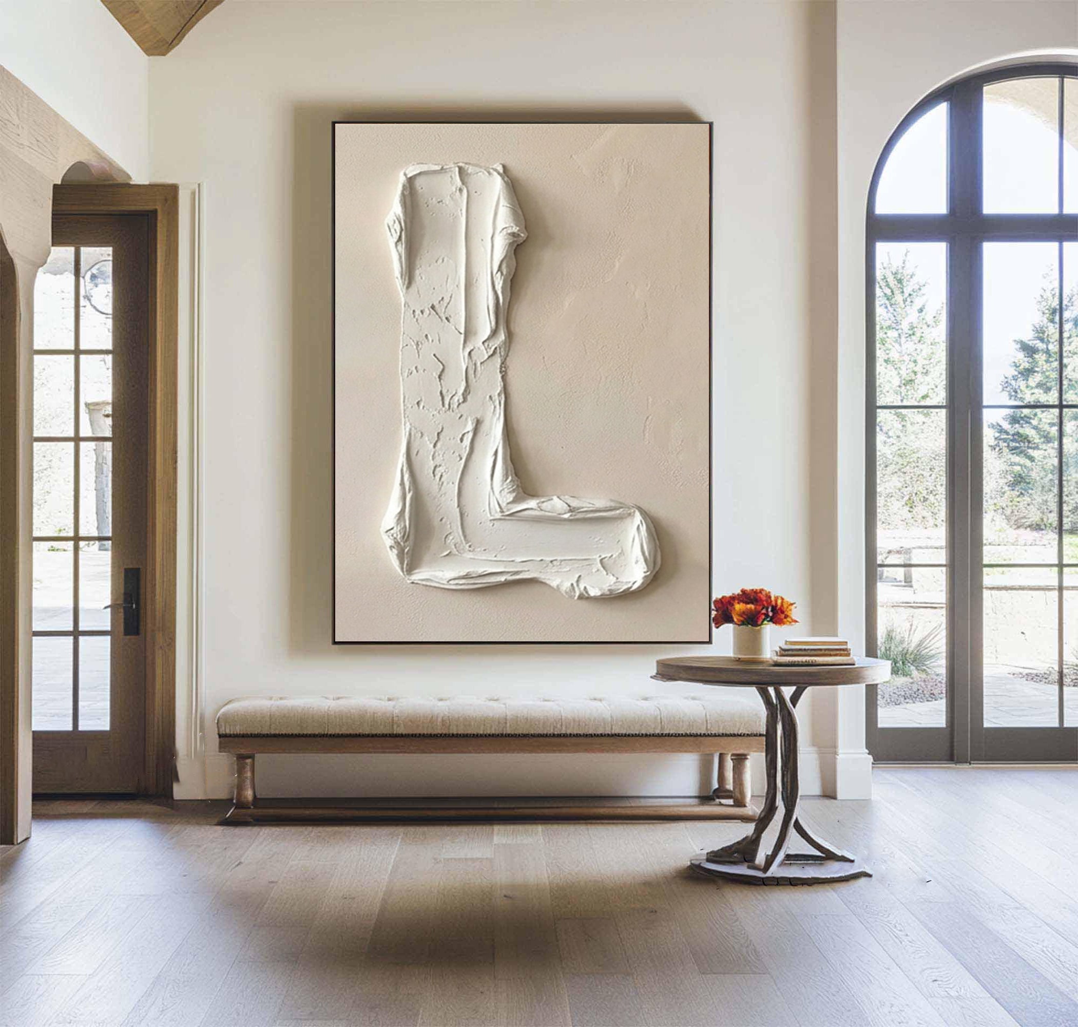 Large Ivory Texture Oil Painting for Modern Luxury Interiors