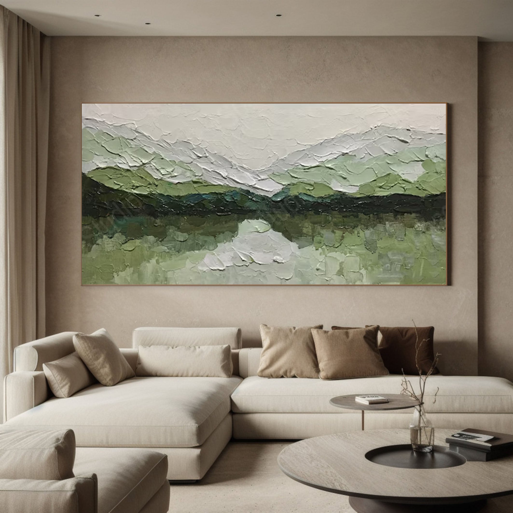 Hand-Painted Green Hills Artwork Textured Oil Painting for Modern Decor #AP 051