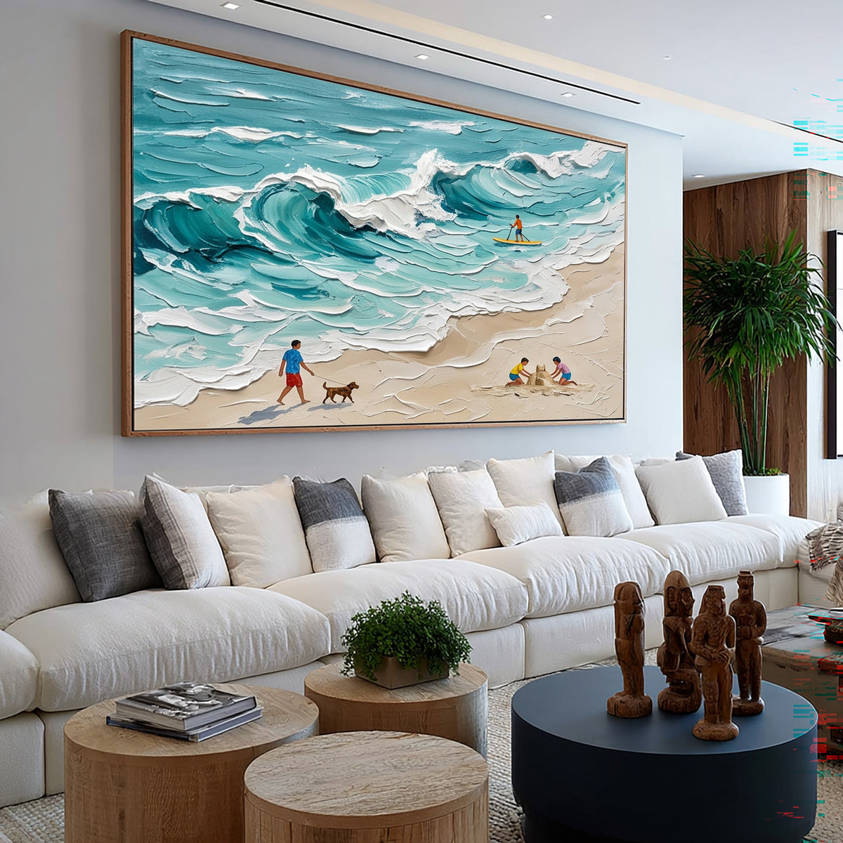 Large Textured Coastal Painting Beach House Ocean Wall Art