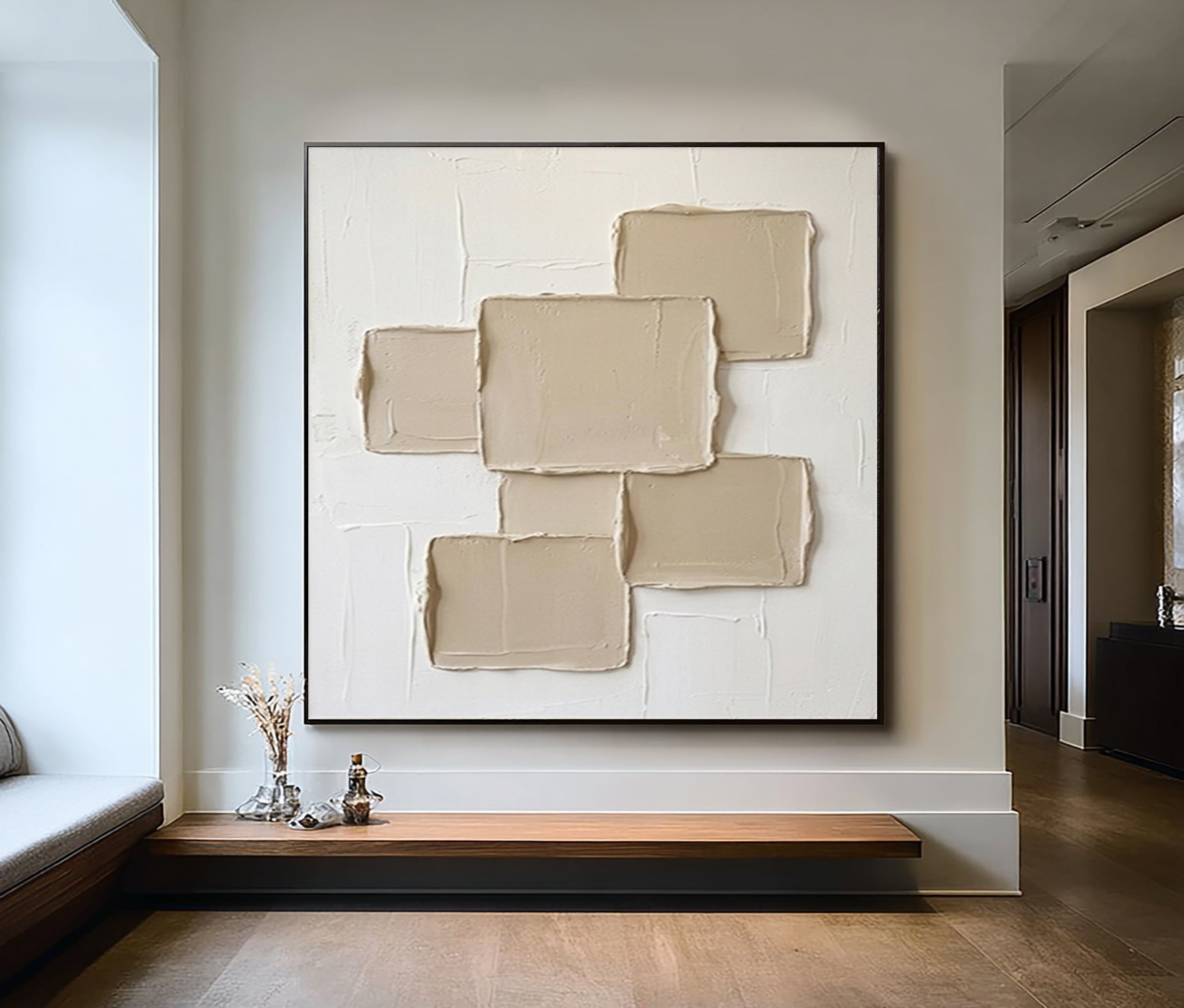 Large Hand Painted Texture Wall Art Modern Neutral Geometric Canvas
