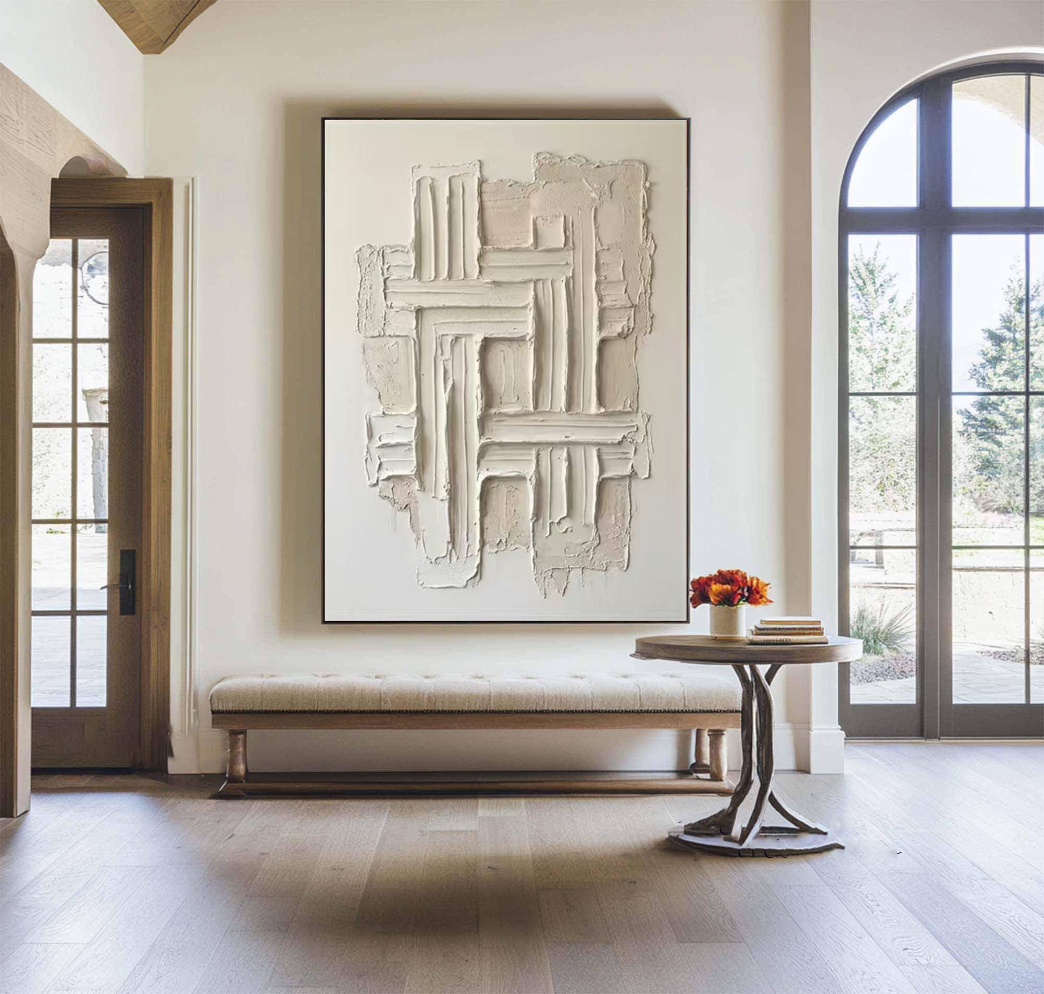 Large Minimalist Oil Painting with Sculptural Texture for Contemporary Wall Decor