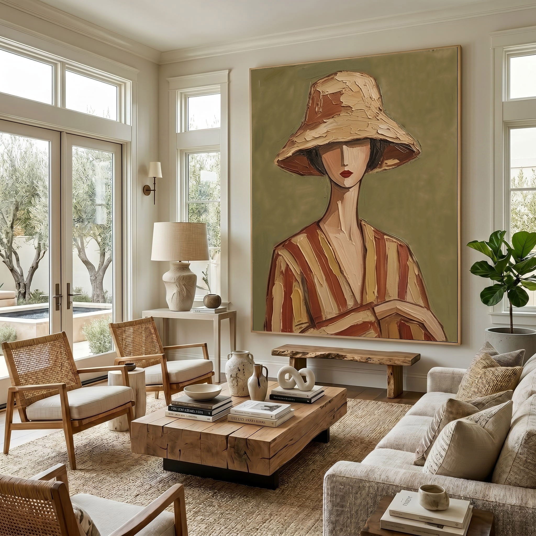 Large Modern Woman Portrait Wall Art Abstract Oil Painting Vintage Americana Art Cowgirl Cowboy Western Heritage Fashion Decor Luxury Home
