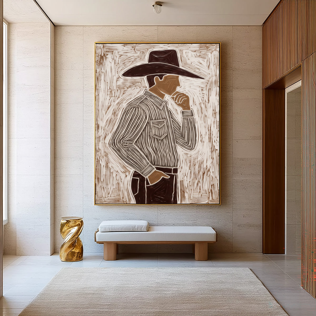 Hand Painted Cowboy Portrait Modern Western Wall Art
