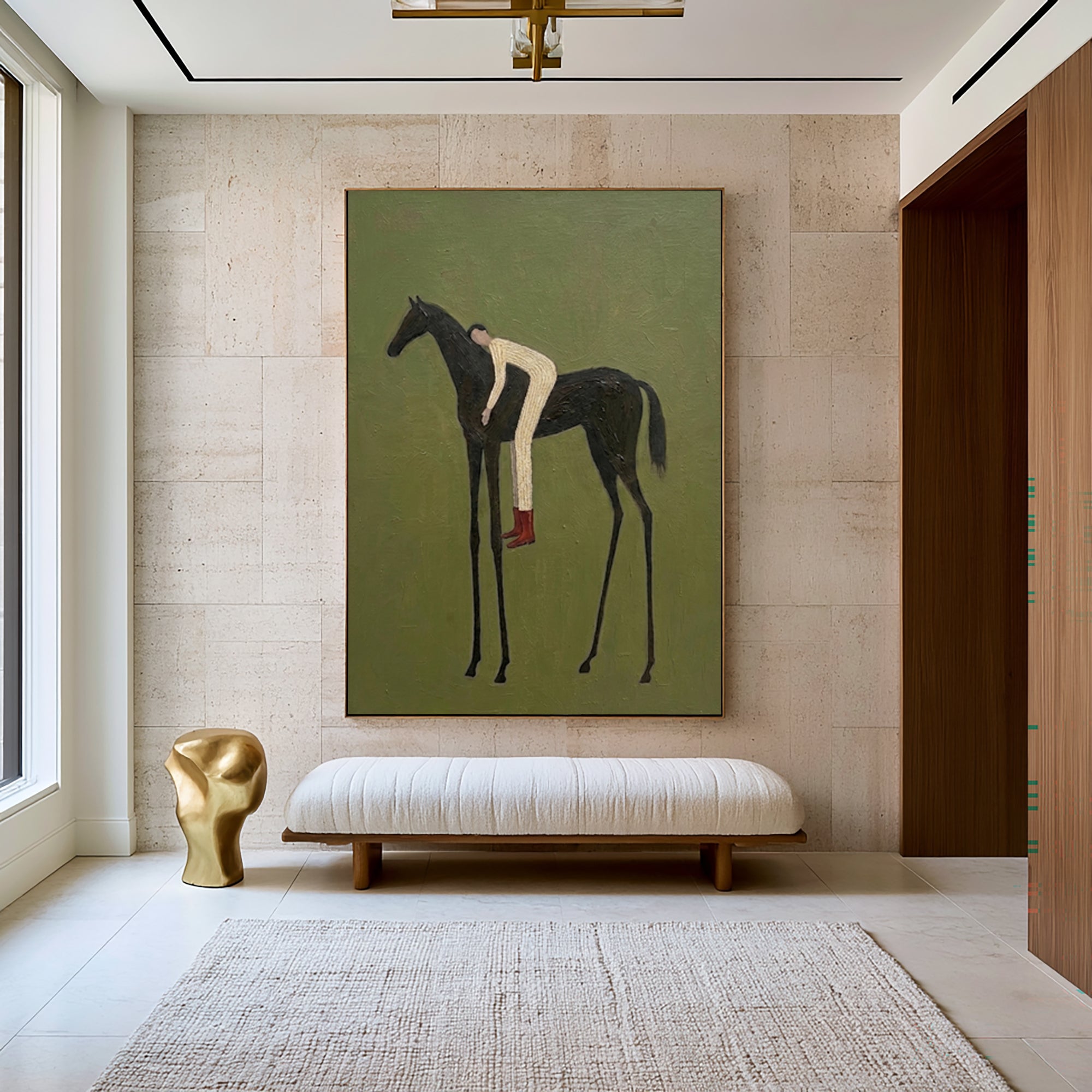 Large Minimal Equestrian Wall Art Horse Rider Oil Painting Cowboy Cowgirl Inspired Vintage Americana Western Artwork Modern Interior Decor
