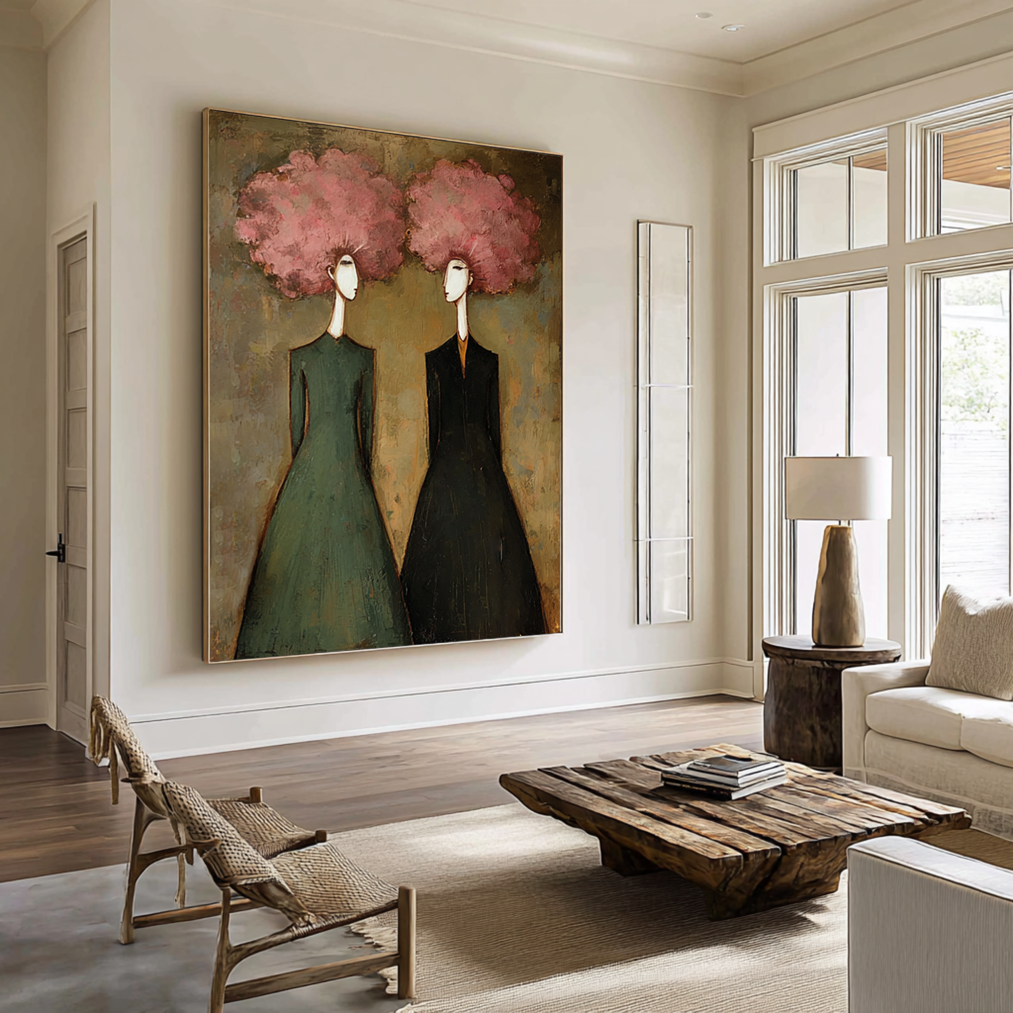 Elegant Figurative Oil Painting in Green and Pink #CZ 050