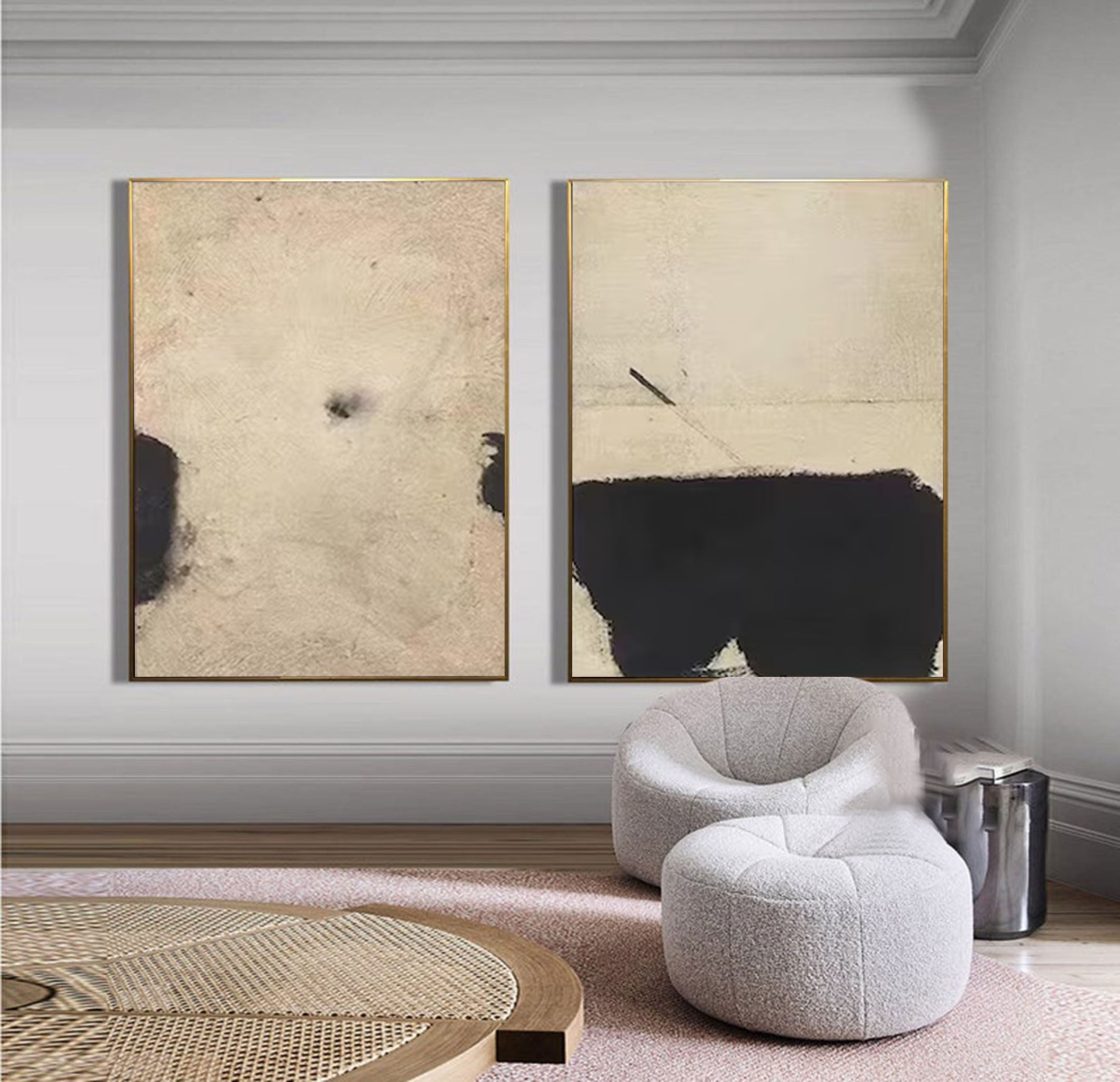 Modern Minimalist Abstract Art Dual Panels for a Refined Look #MMAS 065
