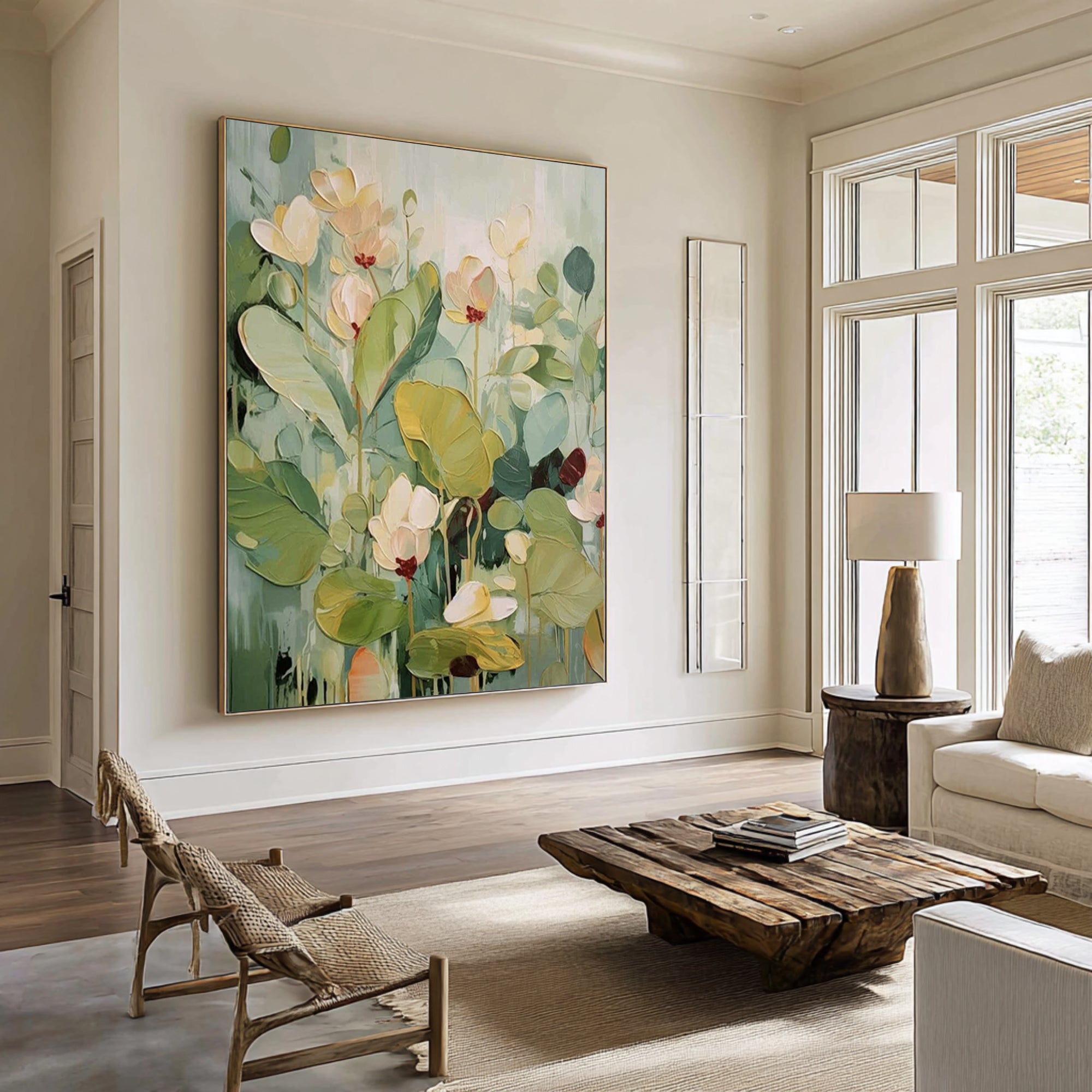 Oversized Green Botanical Canvas Art Contemporary Floral Painting