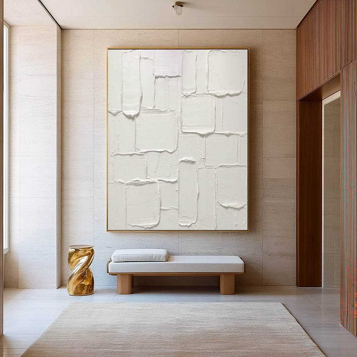 Soft Masonry Large White Textured Abstract Wall Art Handcrafted Relief Contemporary Architectural Artwork