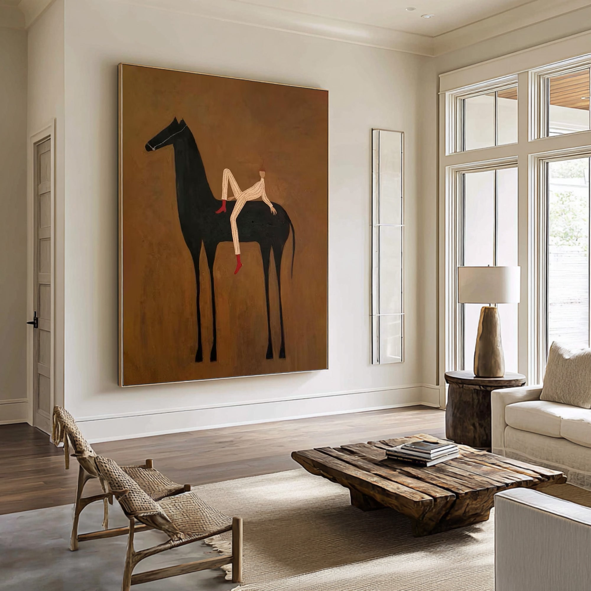 Large Contemporary Horse Rider Wall Art Oversized Equestrian Painting