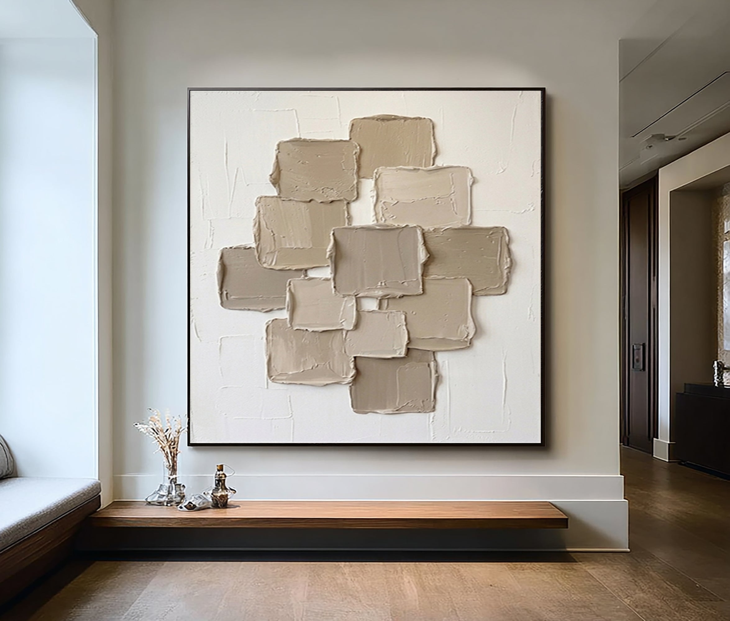 Large Stone Block Wall Art Neutral Contemporary Hand Painted Canvas Painting