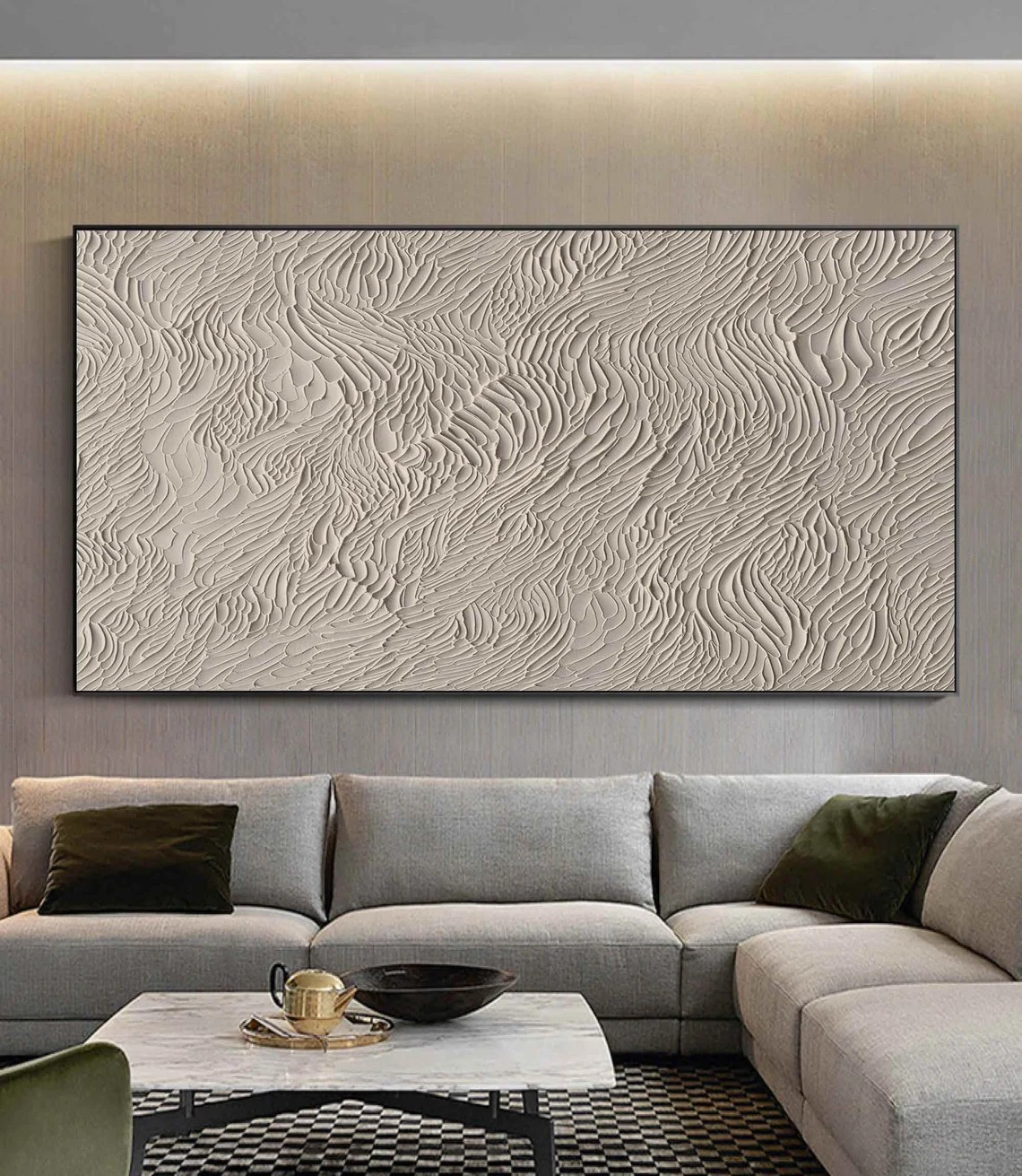 Large Textured Beige Abstract Painting