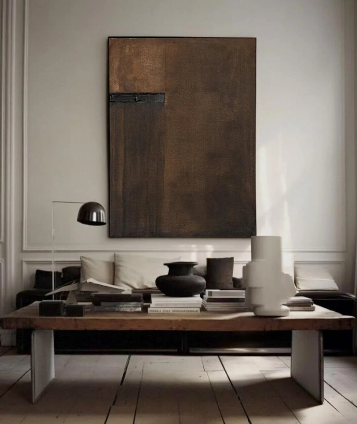 Wabi-Sabi Dark Canvas Art Rustic Minimalist Design #AP 090