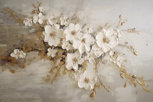 White Blossoms Tree Art Luxurious Modern Wall Decor #FT 052