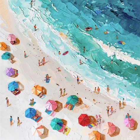 Coastal Large Wall Art Lively Beach Canvas Painting #OS 052