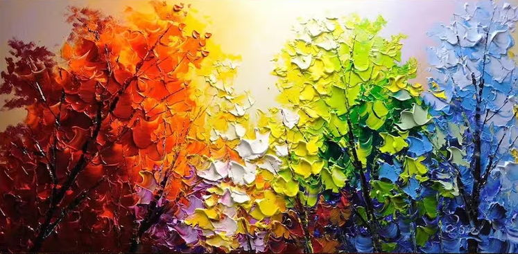 Autumn Hues Canvas Large Textured Colorful Wall Art of Seasonal Forest #FT 047