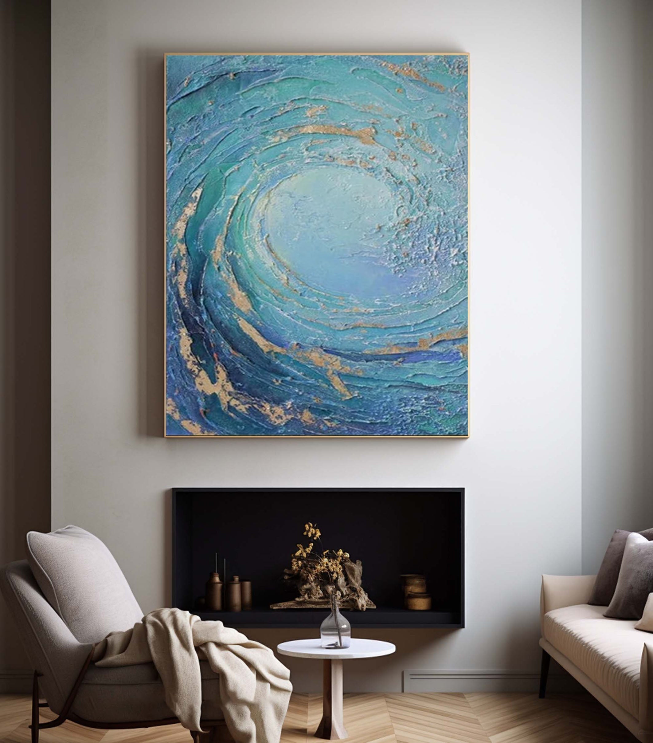 Large Ocean Wave Abstract Art Aqua Blue Canvas for Modern Homes #OS 056