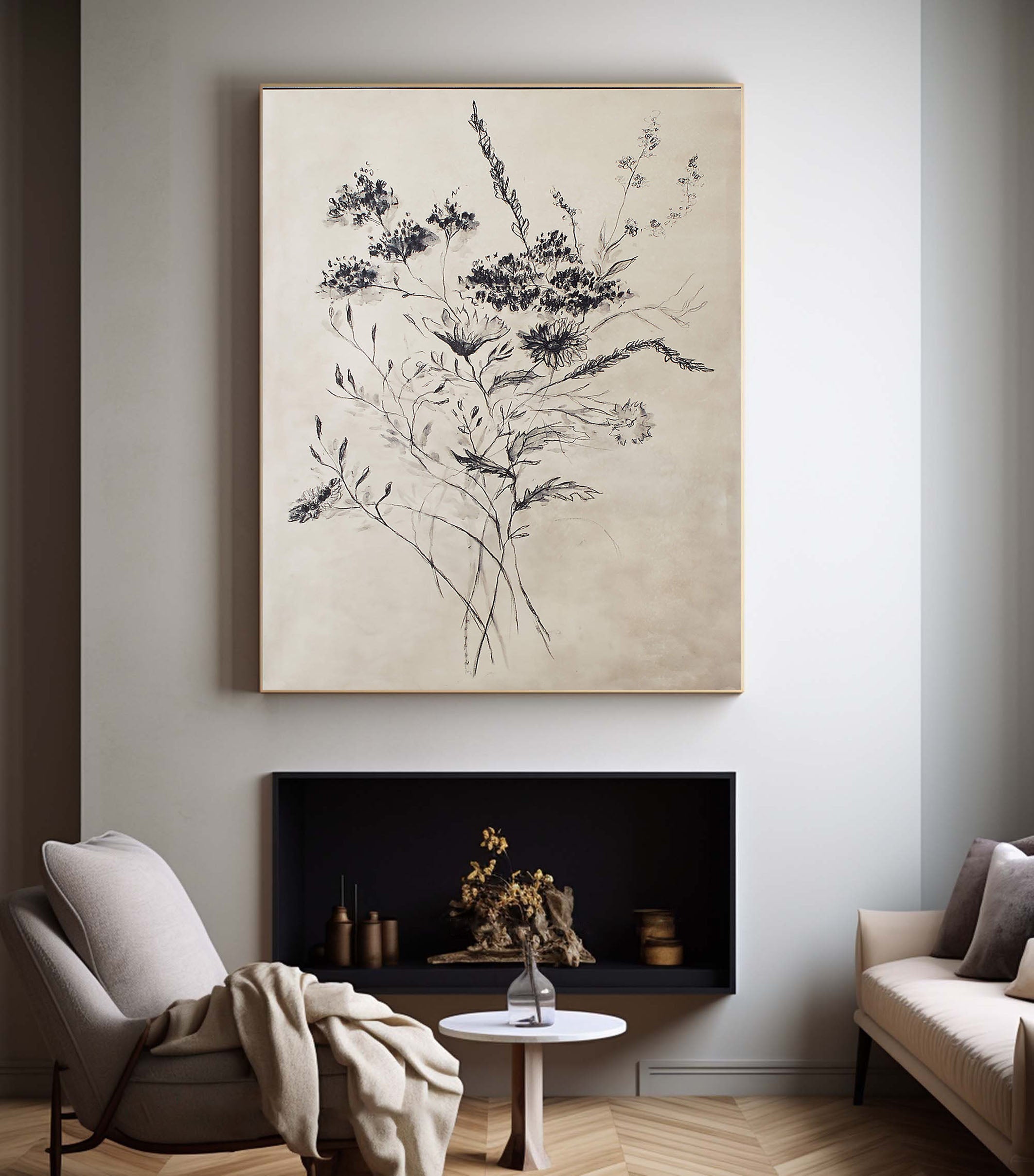Minimalist Floral Black & White Canvas Art #FT 060