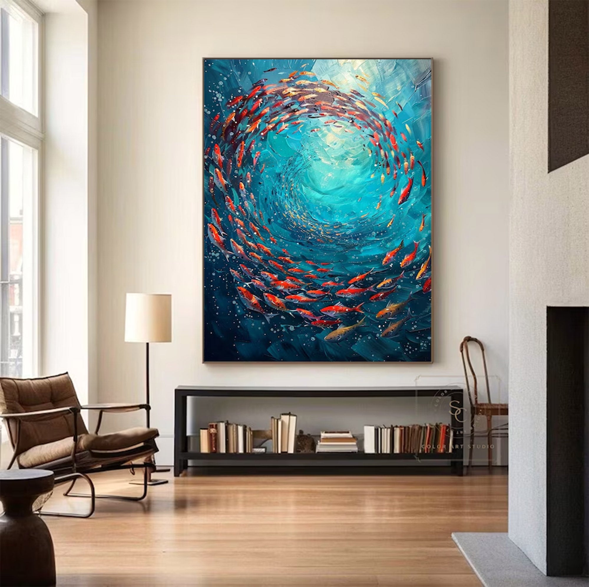 Large Abstract Fish School Art | KeiraArt #AG 150