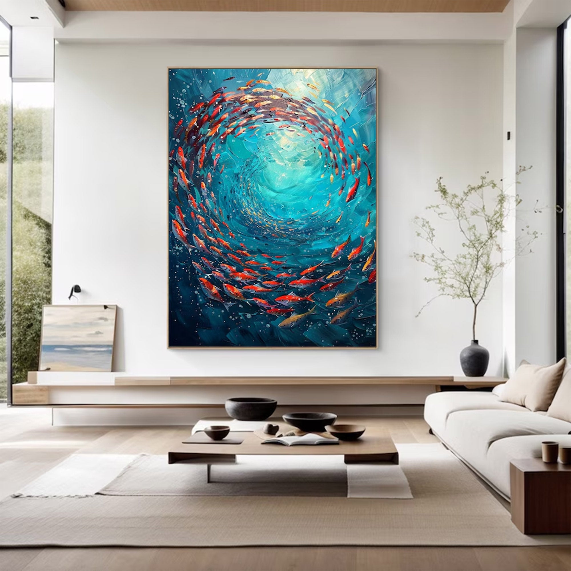 Large Abstract Fish School Art | KeiraArt #AG 150