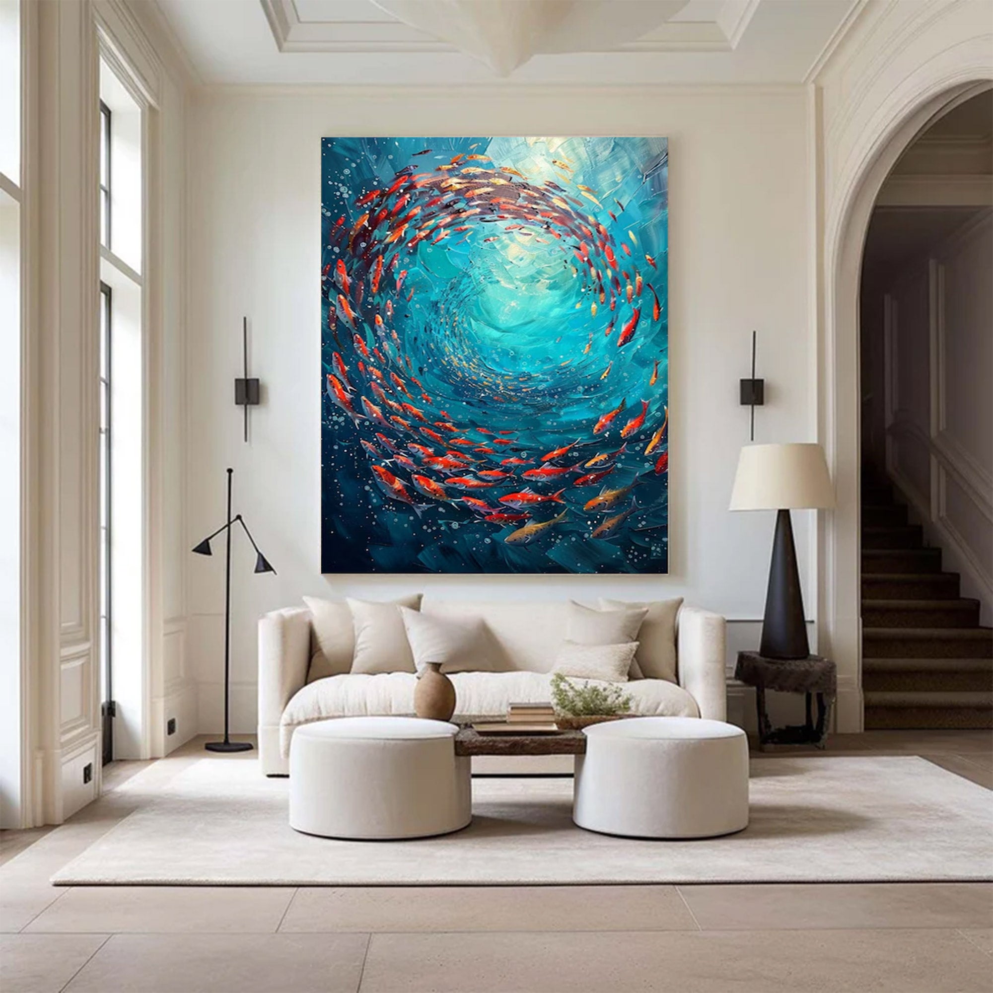 Large Abstract Fish School Art | KeiraArt #AG 150