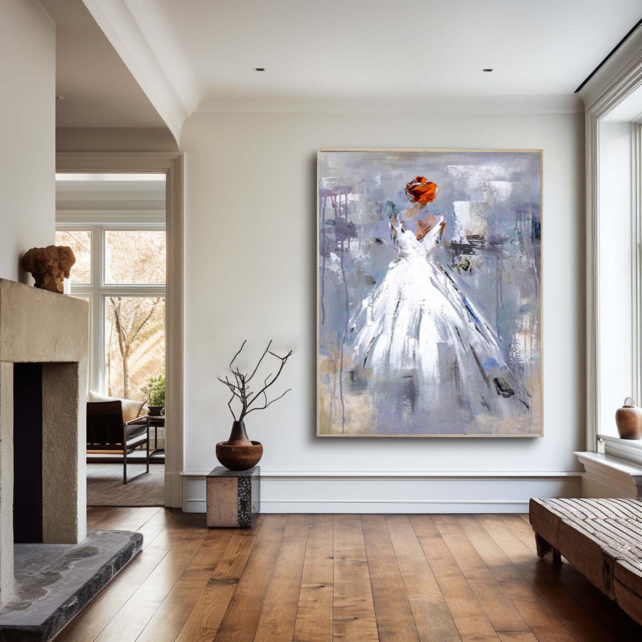 Abstract Wedding Dress Painting Modern Hand-Painted Wall Art #APP 015