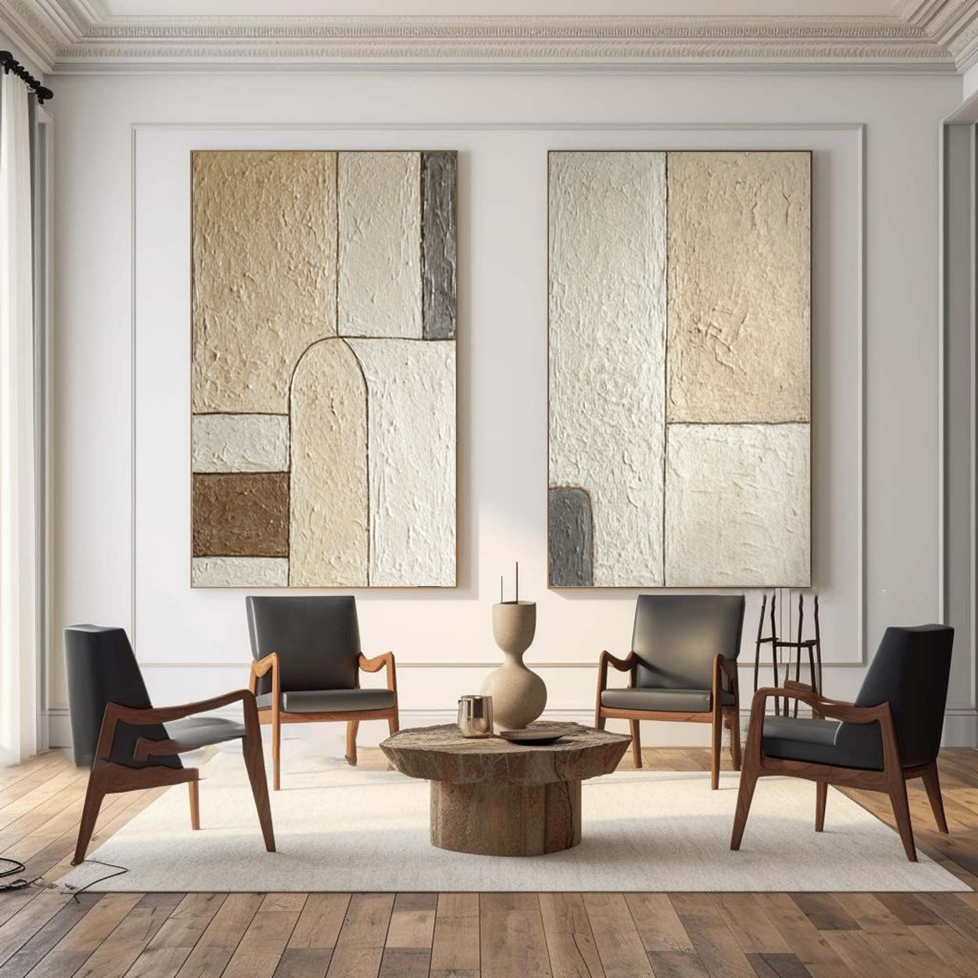 Abstract Geometric Wall Art - Earth Tones Canvas Set Of 2 #AG 049