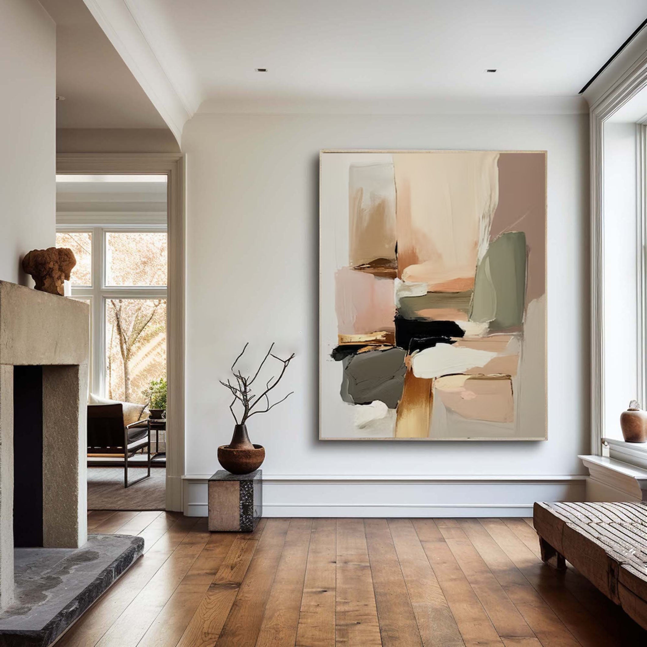 Abstract Neutral Tone Art Soft Pastel Wall Decor for Modern Interiors #AP 058