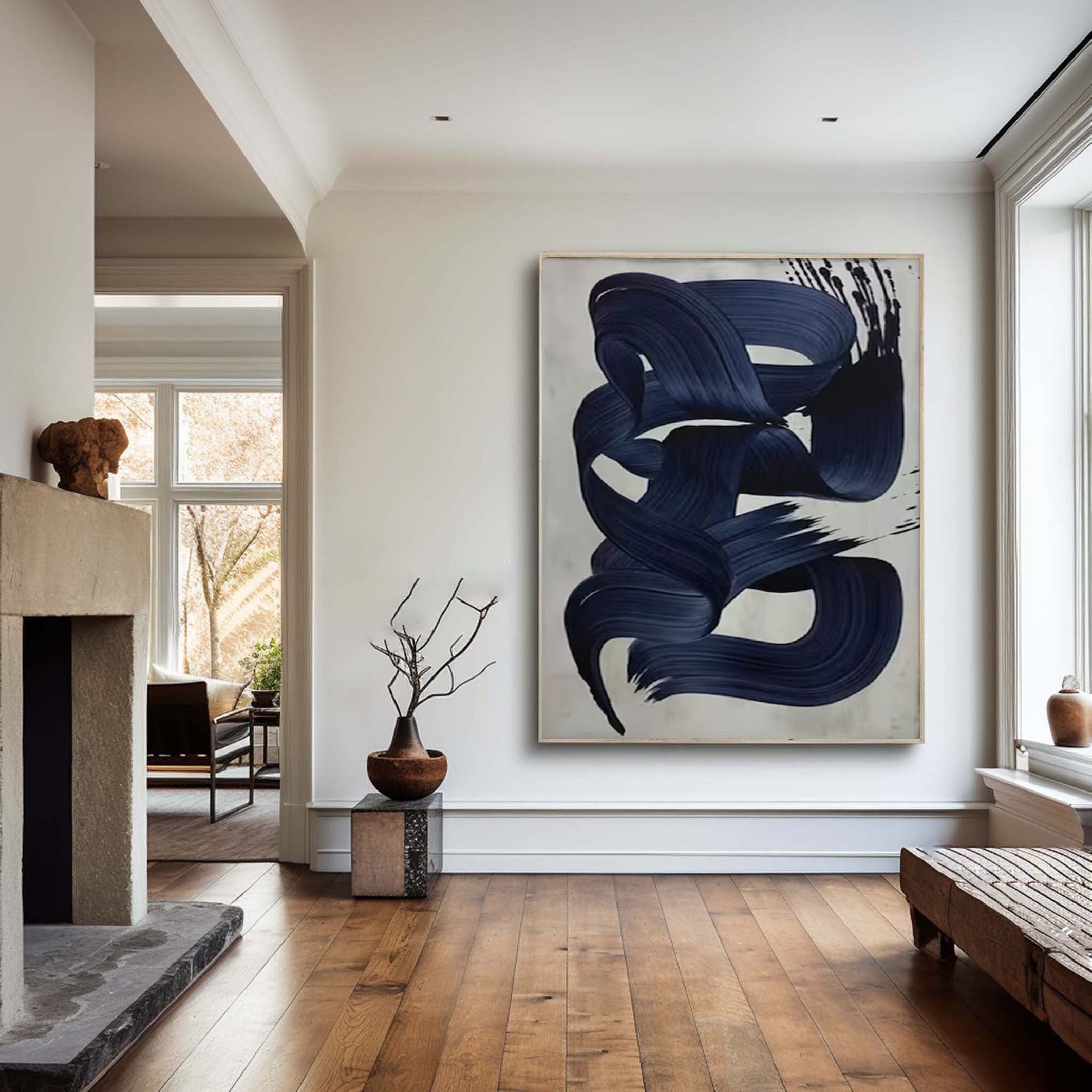 Azure Swoops Modern Abstract Artwork in Blue #MMA 167