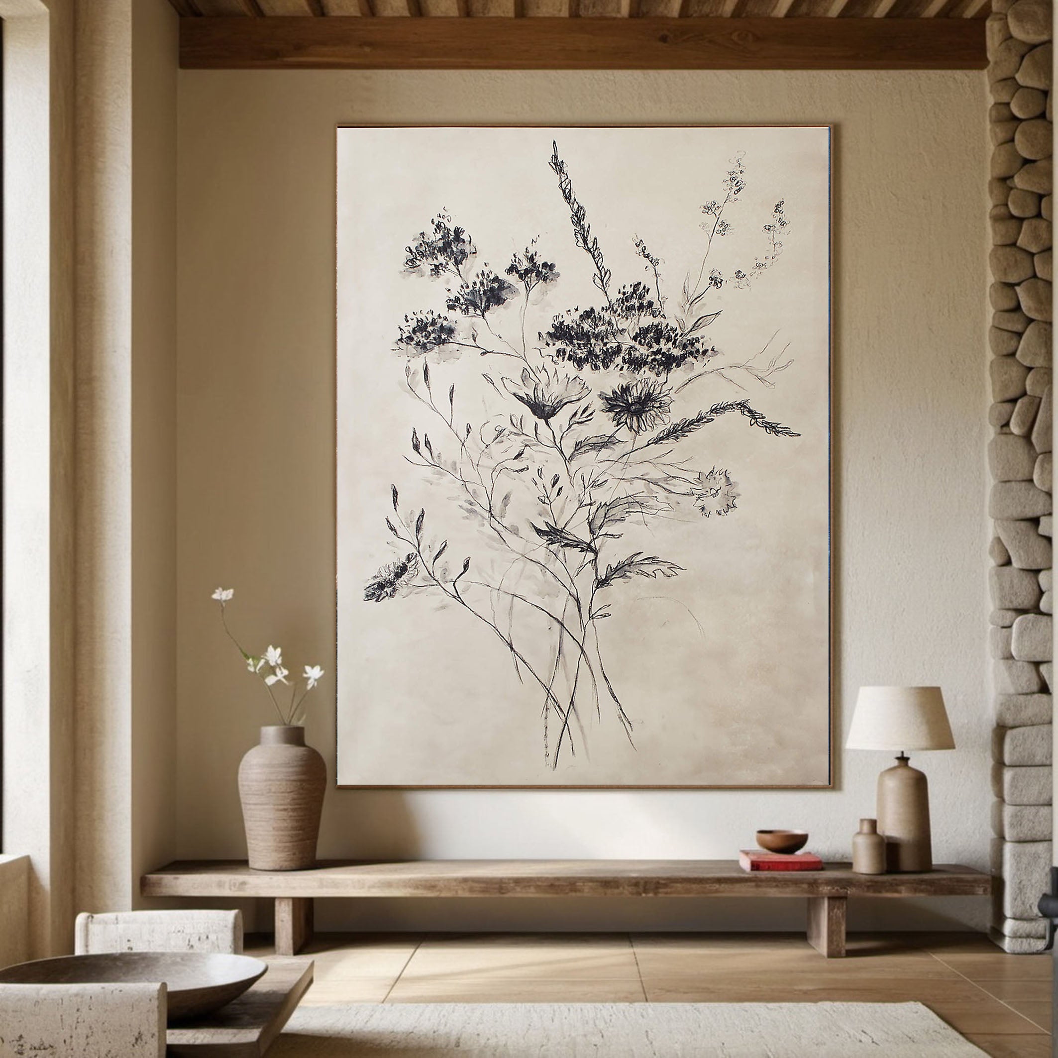 Minimalist Floral Black & White Canvas Art