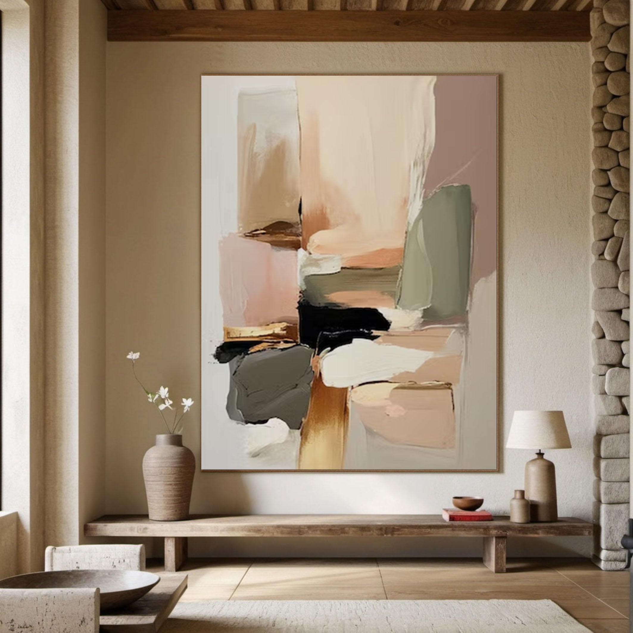 Abstract Neutral Tone Art Soft Pastel Wall Decor for Modern Interiors #AP 058