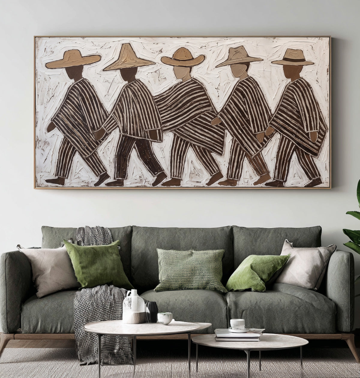 Southwestern Wall Art, Five Walking Figures Painting, Hand Painted Textured Folk Art