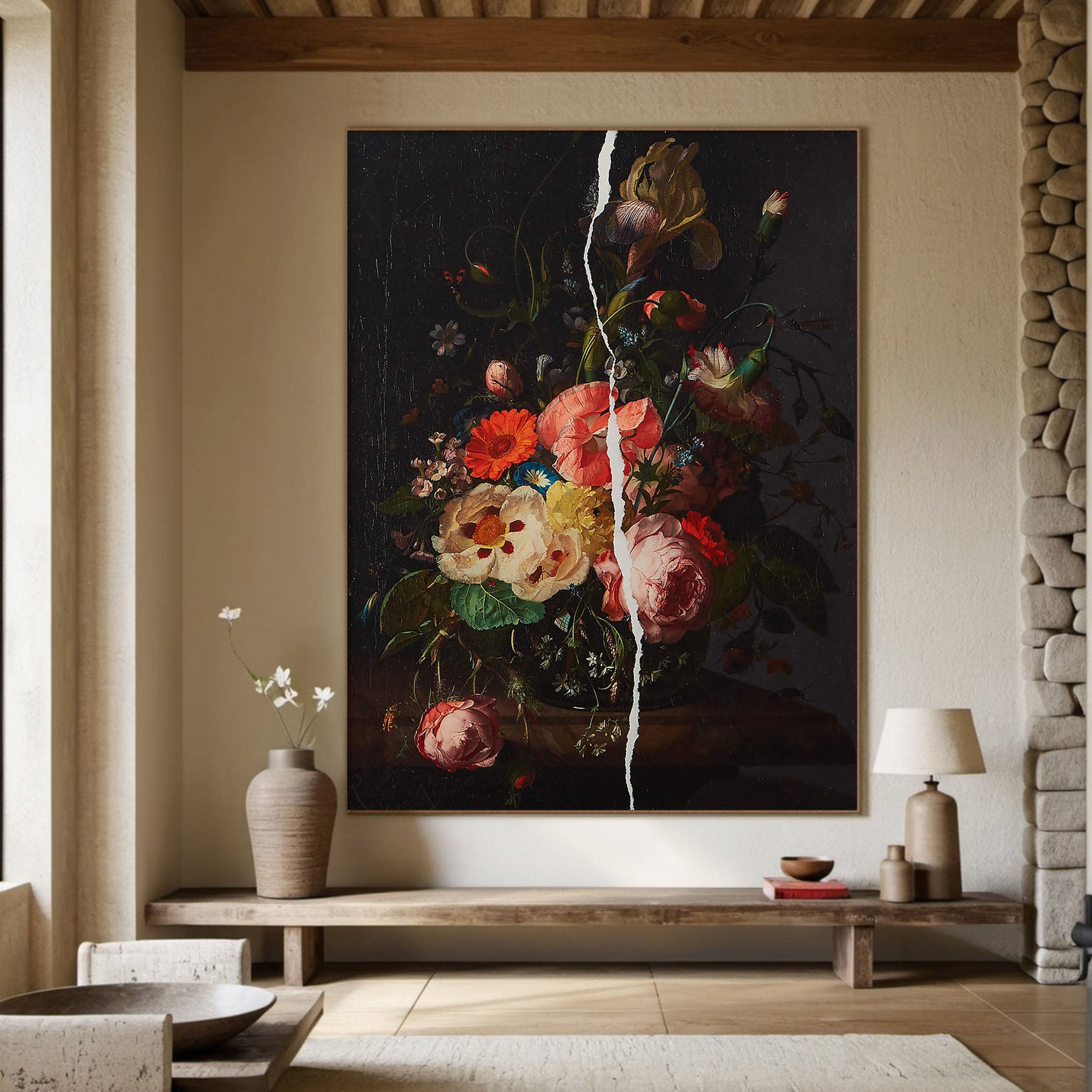 Dark Floral Oil Painting for Modern Homes