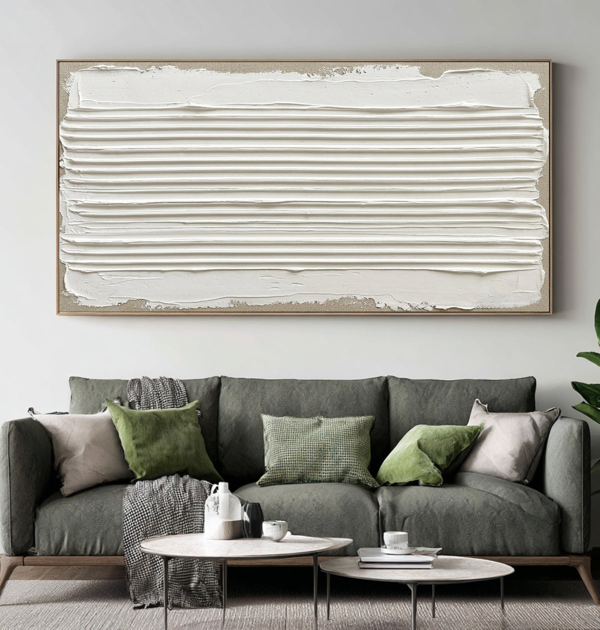 A Quiet Horizon Made By Hand Large White Textured Abstract Wall Art Sculptural Relief Artwork