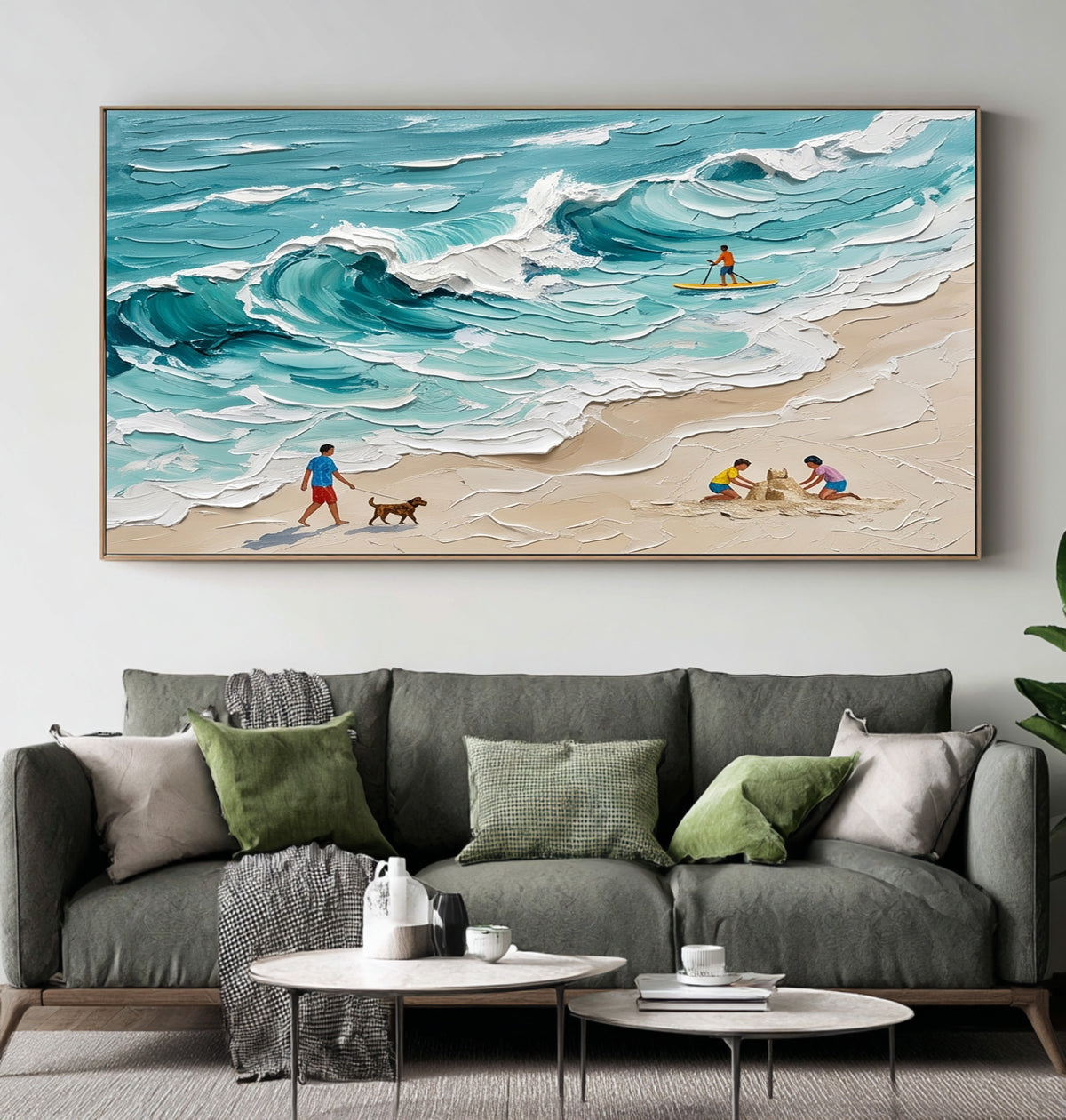 Large Textured Coastal Painting Beach House Ocean Wall Art