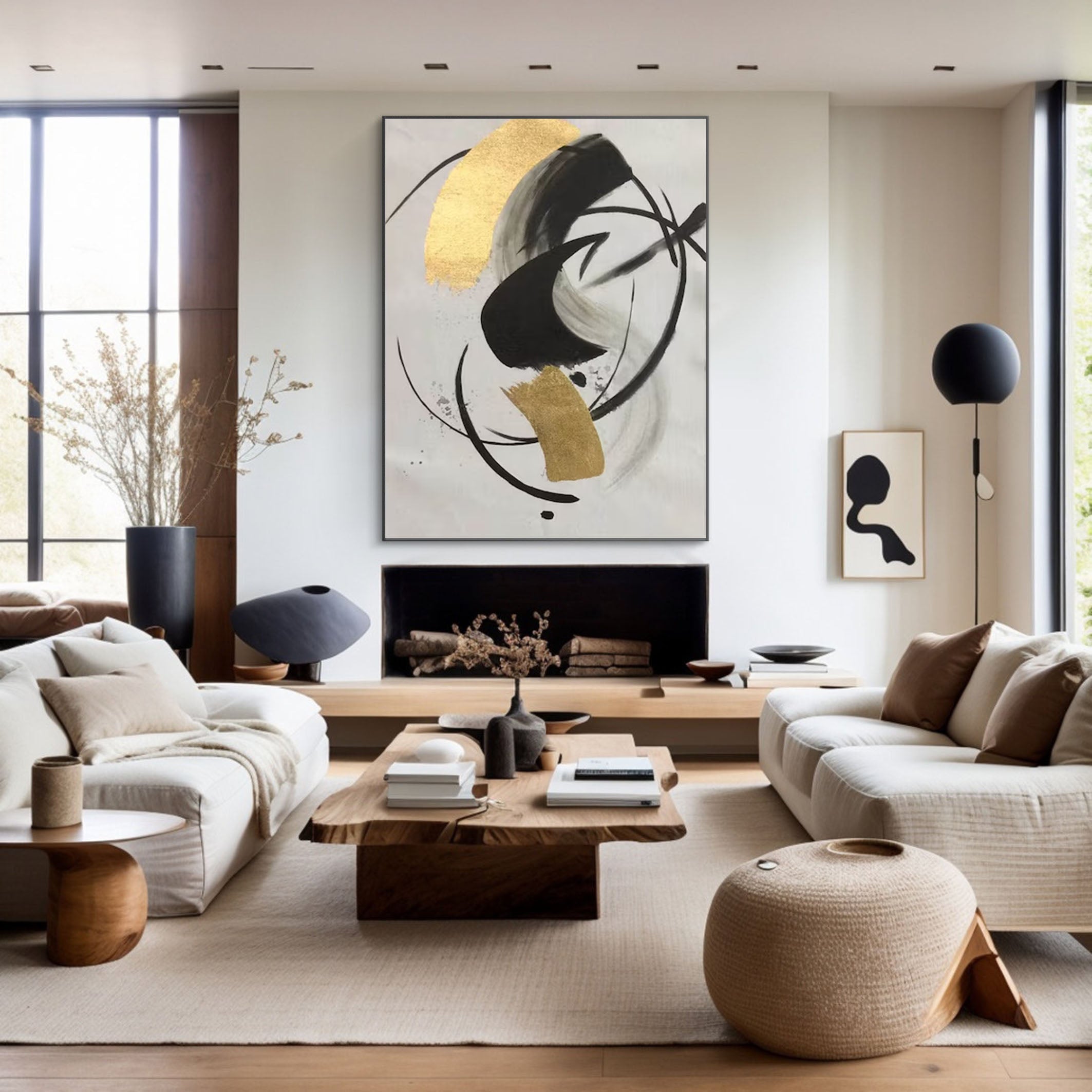 Abstract Black and Gold Painting Large Canvas Art for Modern Homes #AP 040