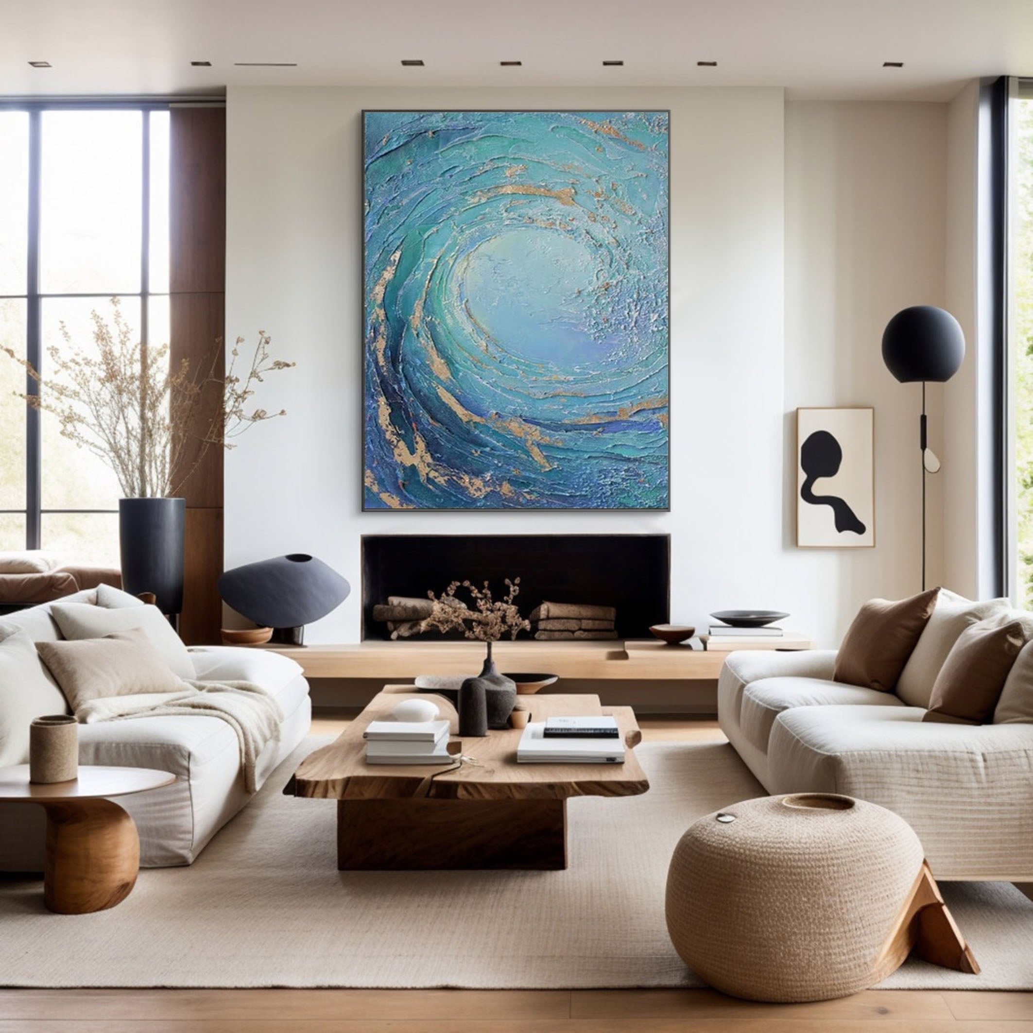 Large Ocean Wave Abstract Art Aqua Blue Canvas for Modern Homes #OS 056