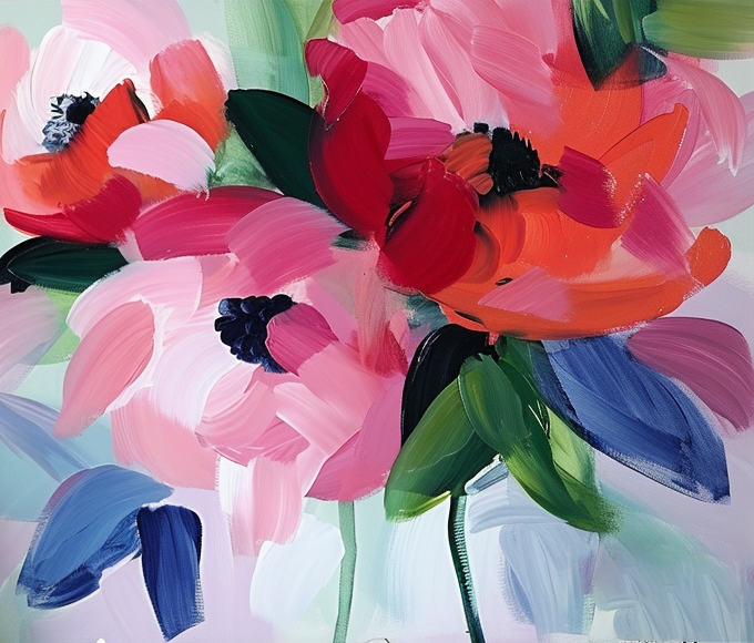 Exotic Bloom Abstract Art Bright Floral Canvas #FT 015